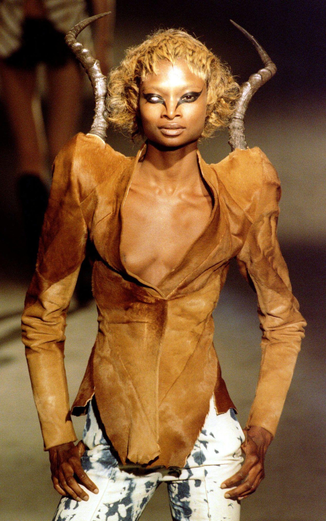 A model poses on the cat-walk during Alexander Mcqueen's show which formed part of London Fashion Week,February 27.