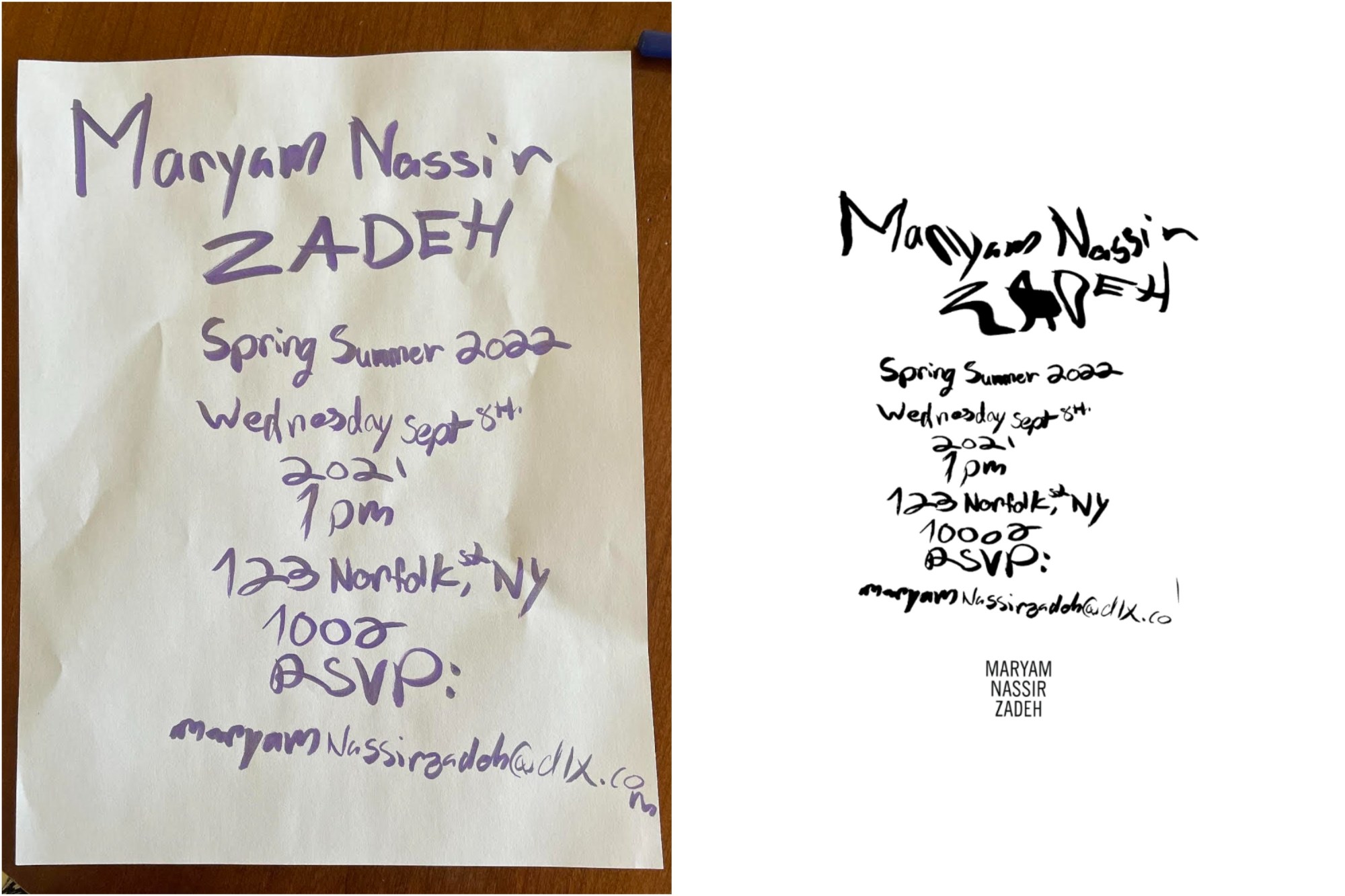 the invitation to maryam nassir zadeh's ss22 show 2021