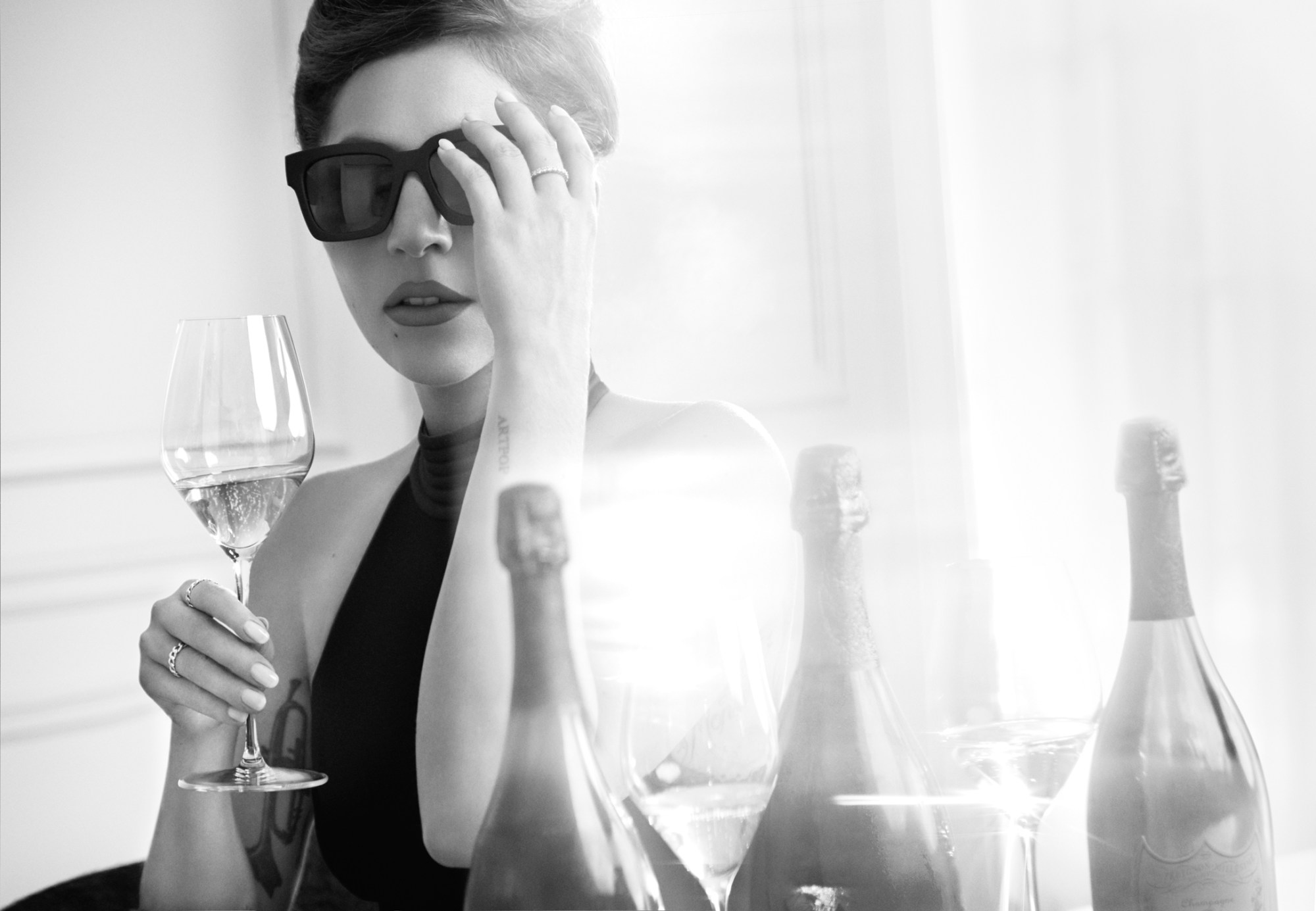 Lady Gaga x Dom Pérignon Collaboration black and white image