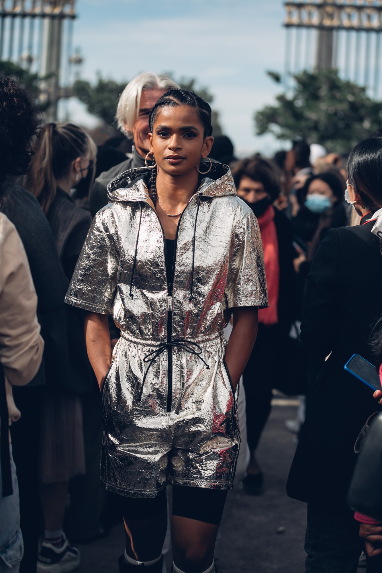 Ramla Ali at Dior show SS22 in silver jumpsuit