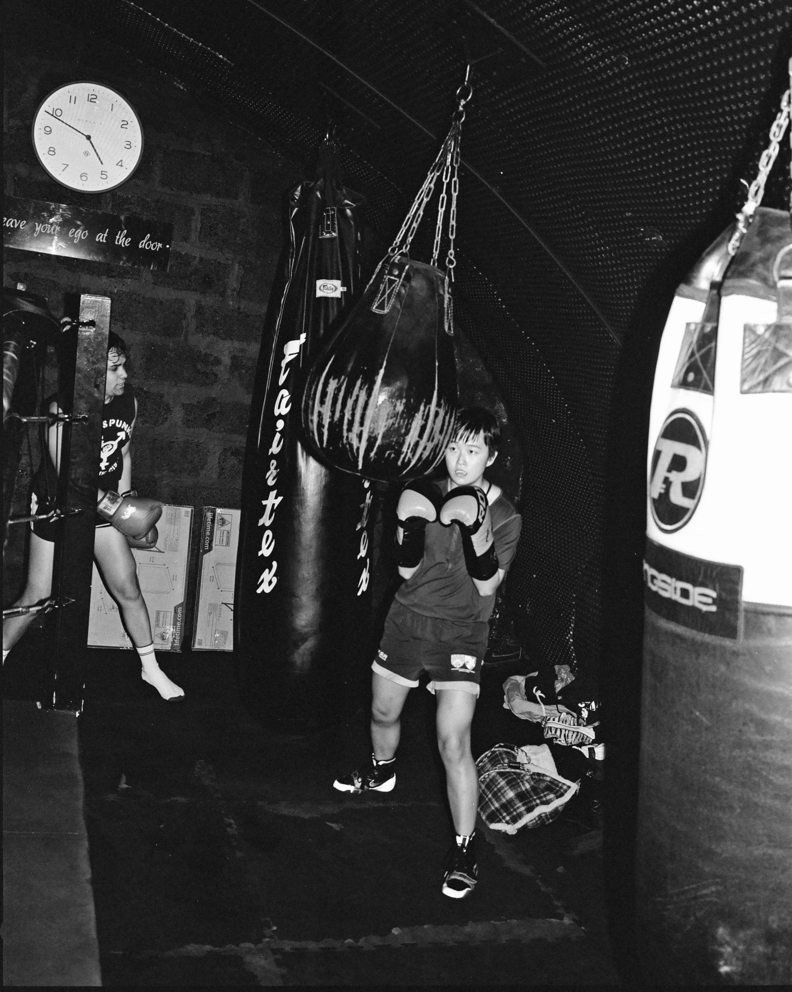 a person punching a punching bag