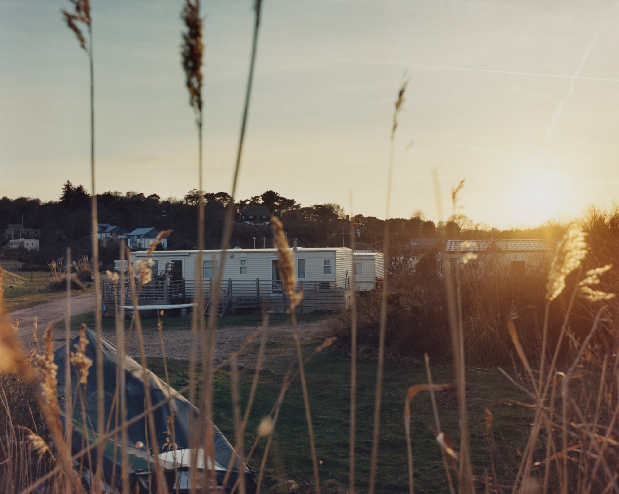 A trailer park at sunset