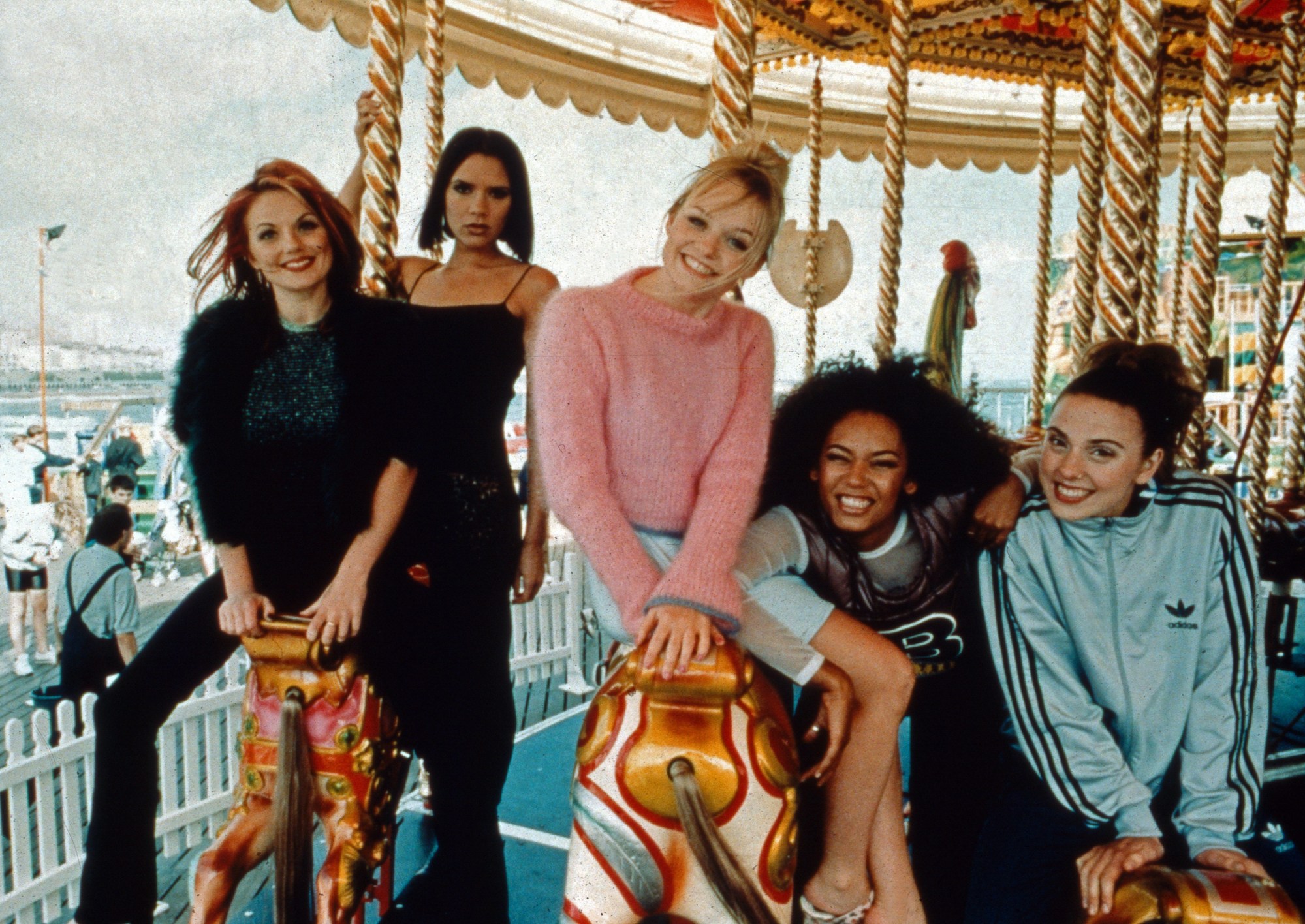 The Spice girls on a carousel in Brighton