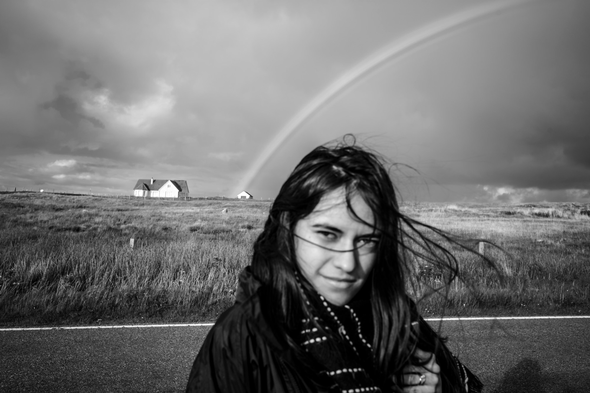 Andrea and rainbow in North Uist