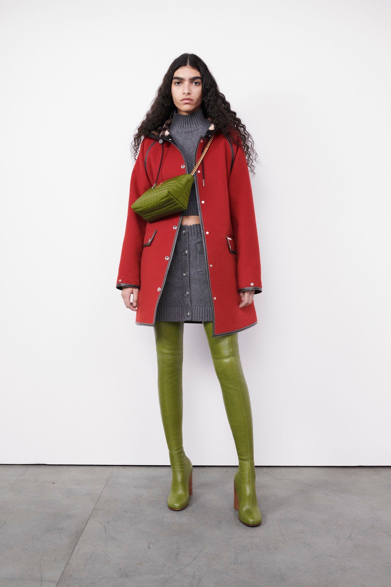 Models wearing green boots Burberry's AW22 precollection