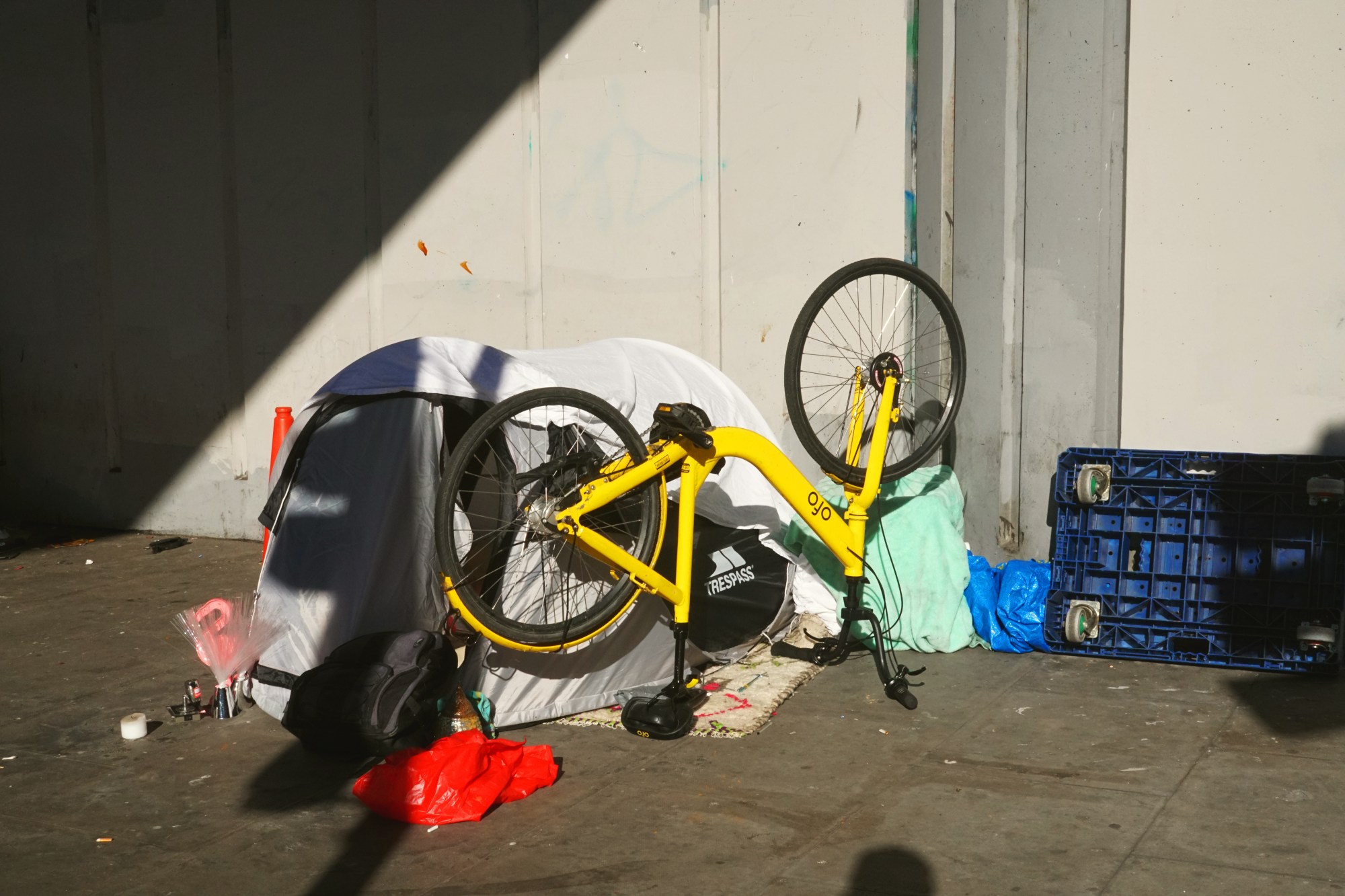 a bike and a tent