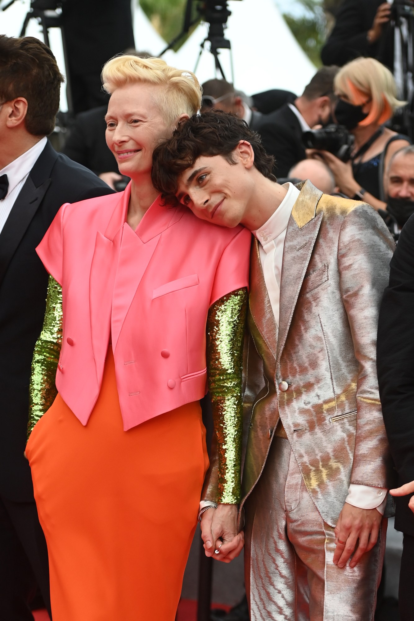 tilda swinton and timothee chalamet at 'the french dispatch' screening in cannes 2021