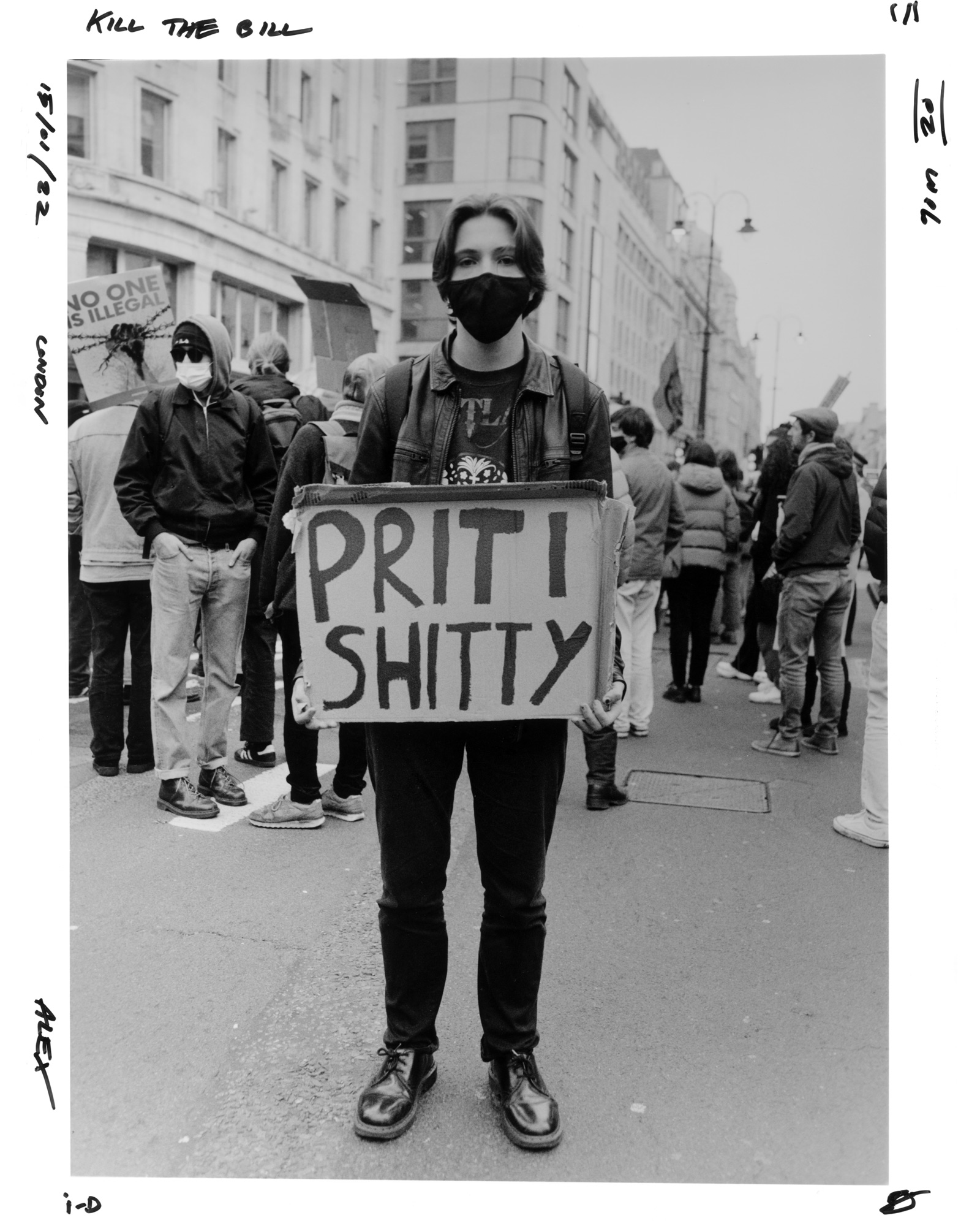 Protester holding a sign saying Priti shitty at the Kill the Bill protest