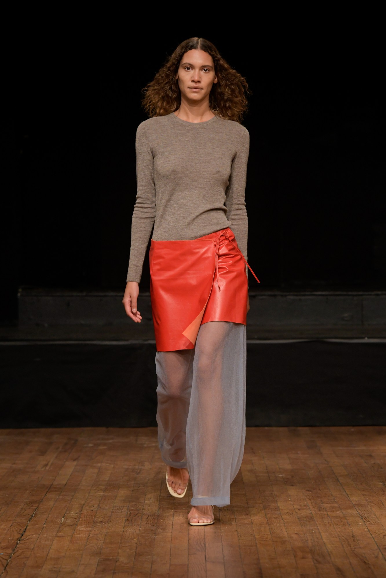 a model walking the runway at maryam nassir zadeh's aw22 show at new york fashion week