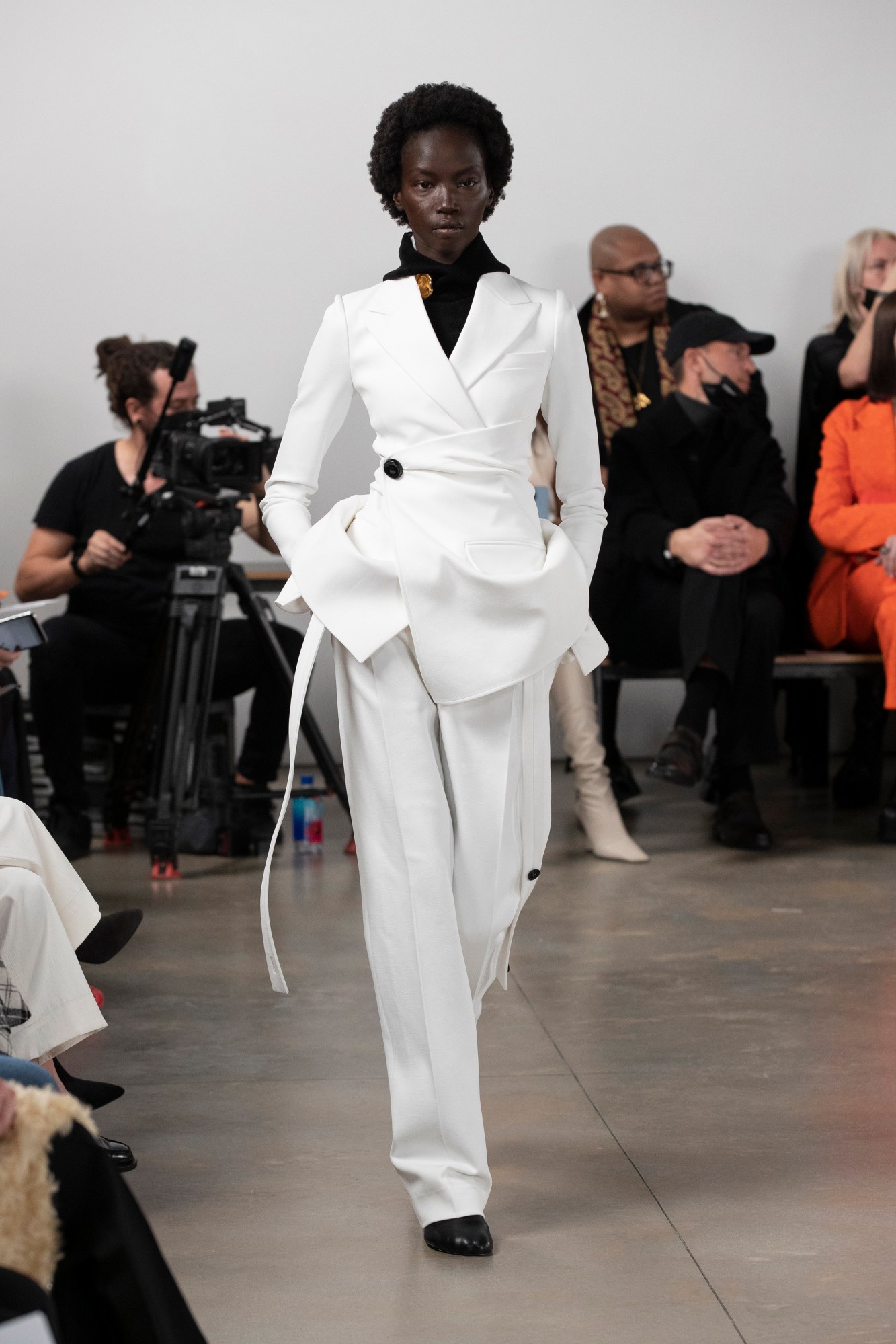 a model walking the runway at proenza schouler's aw22 show at new york fashion week