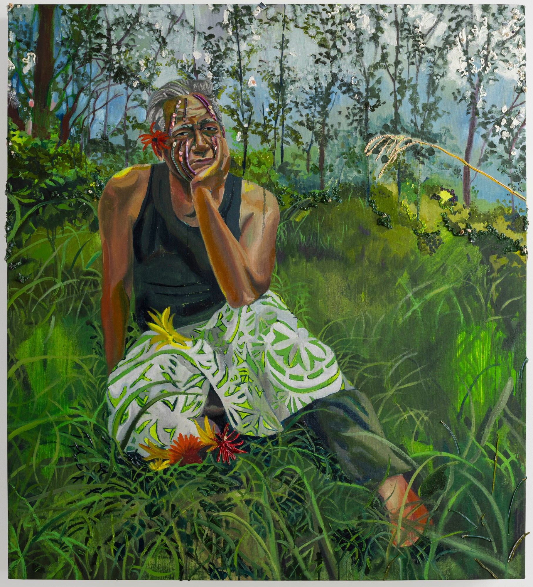 a painting of a man in the grass by gisela mcdaniel