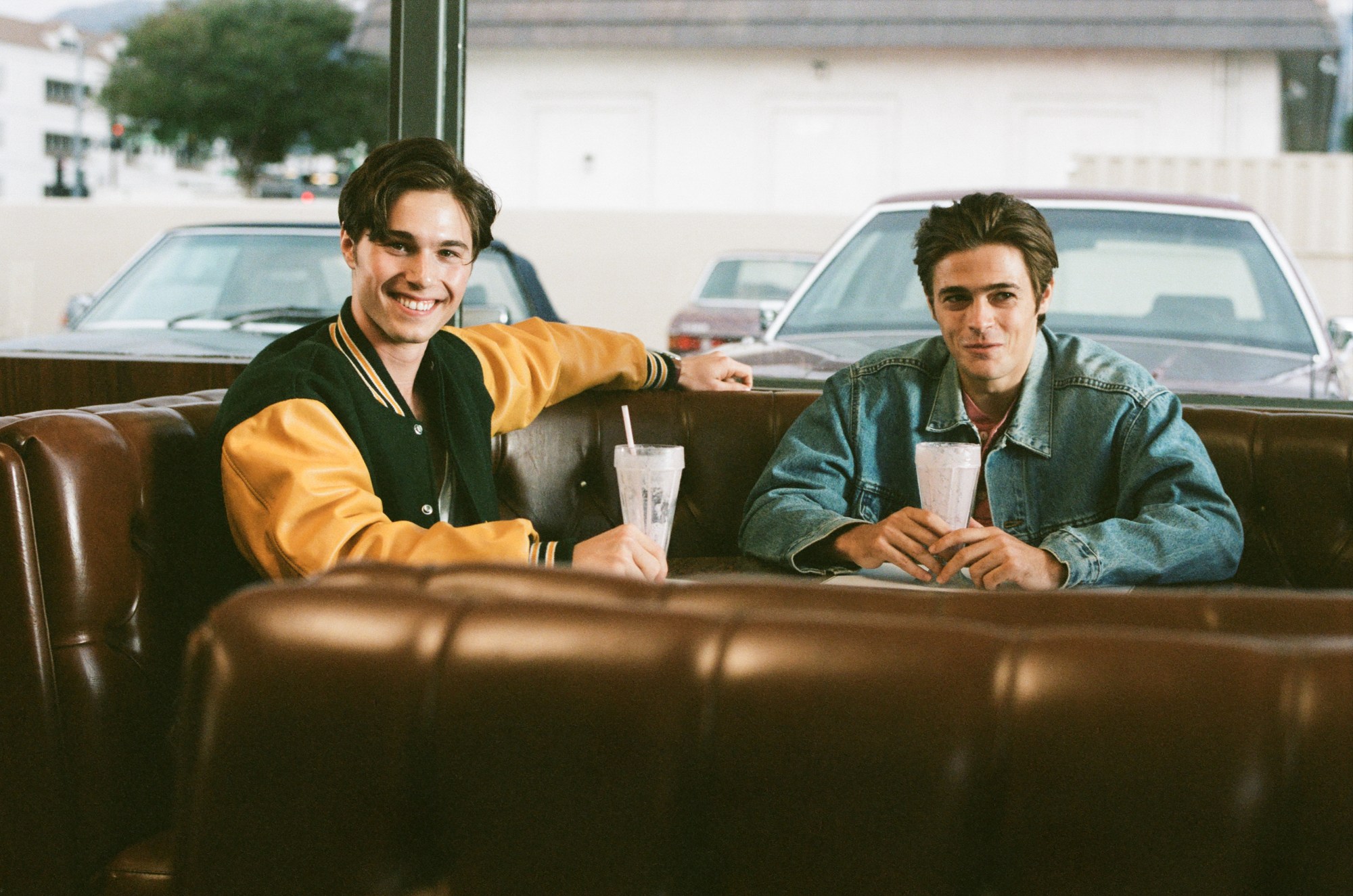 Actors on the set of Euphoria in a diner scene