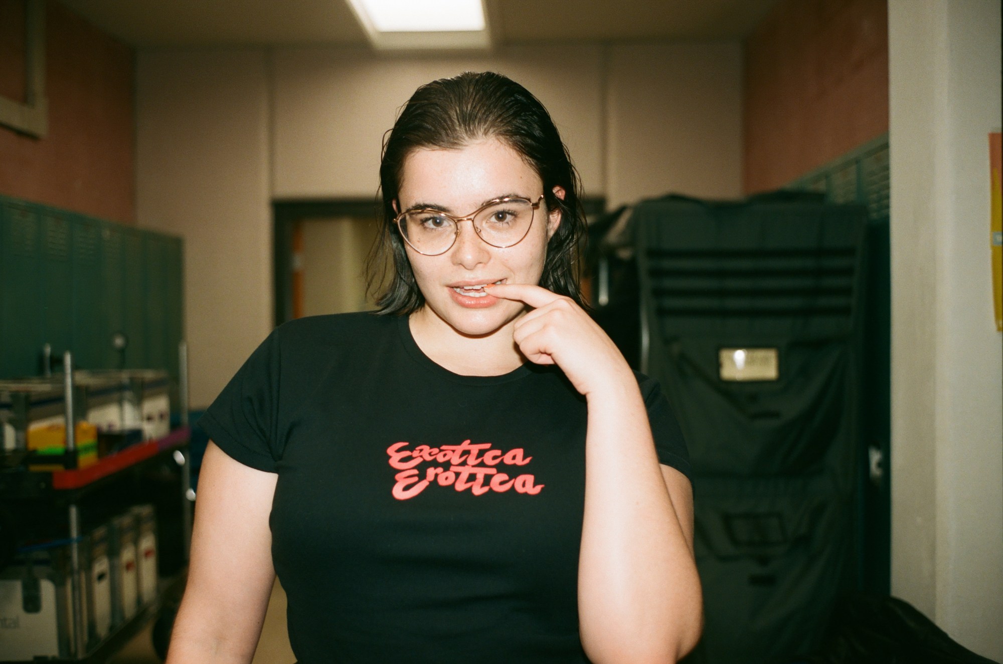 Barbie Ferreira bites finger with glasses on