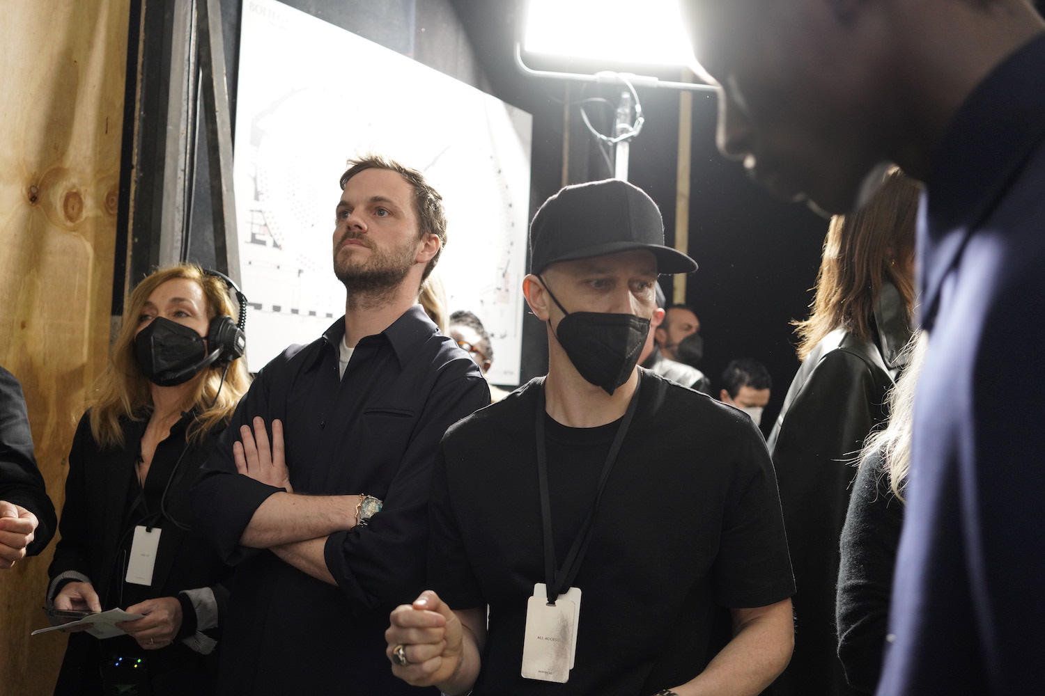 BTS photo of model fittings at the Bottega Veneta AW22 Milan show