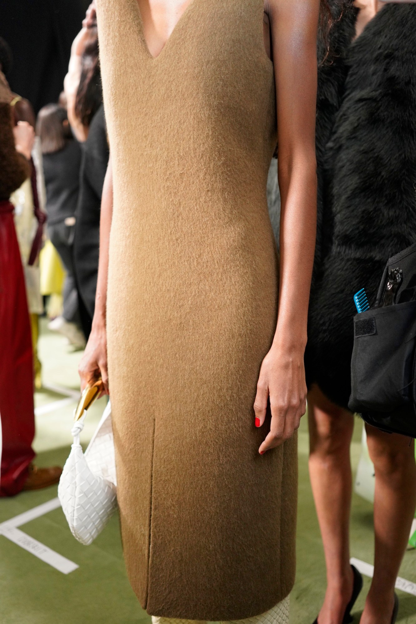 BTS photo of model fittings at the Bottega Veneta AW22 Milan show