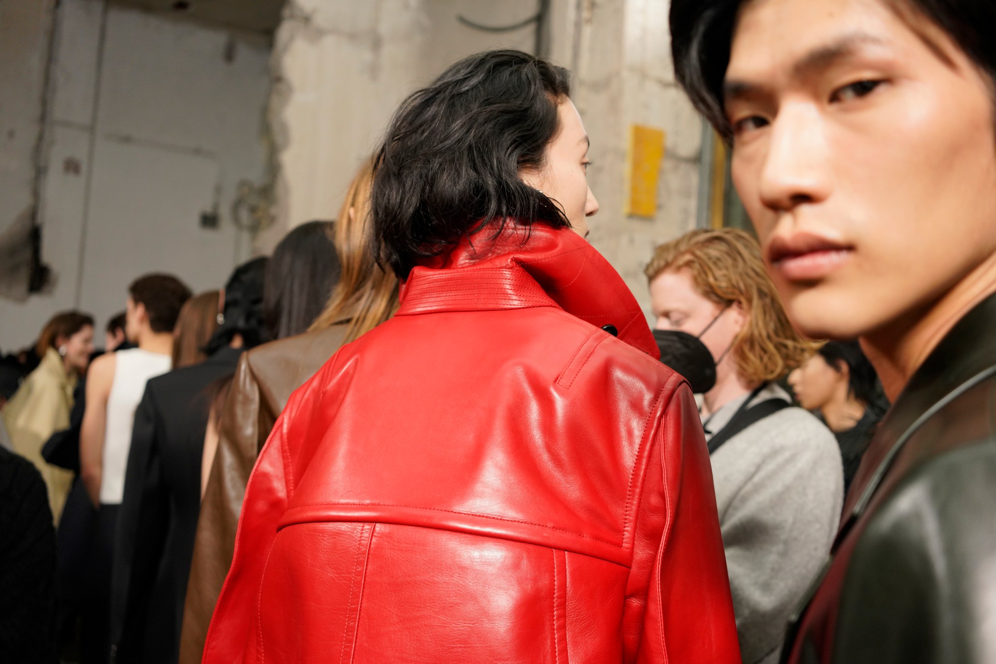 BTS photo of models at the Bottega Veneta AW22 Milan show