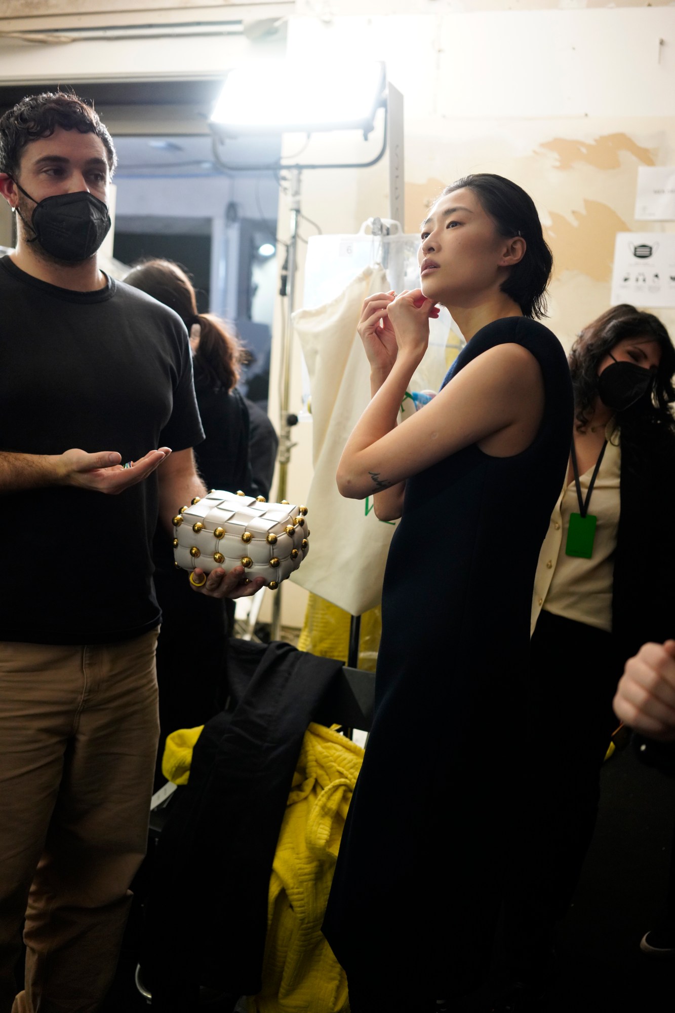 BTS photo of model fittings at the Bottega Veneta AW22 Milan show