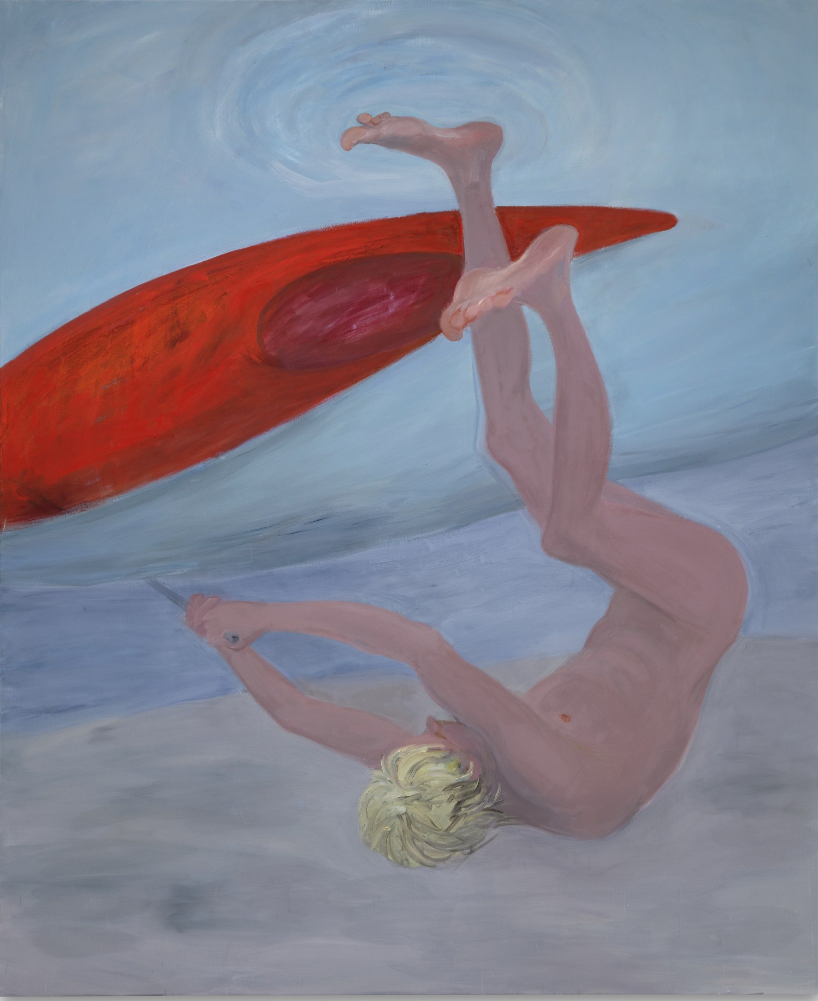 A man falling out of a Kayak by Xinyi Cheng