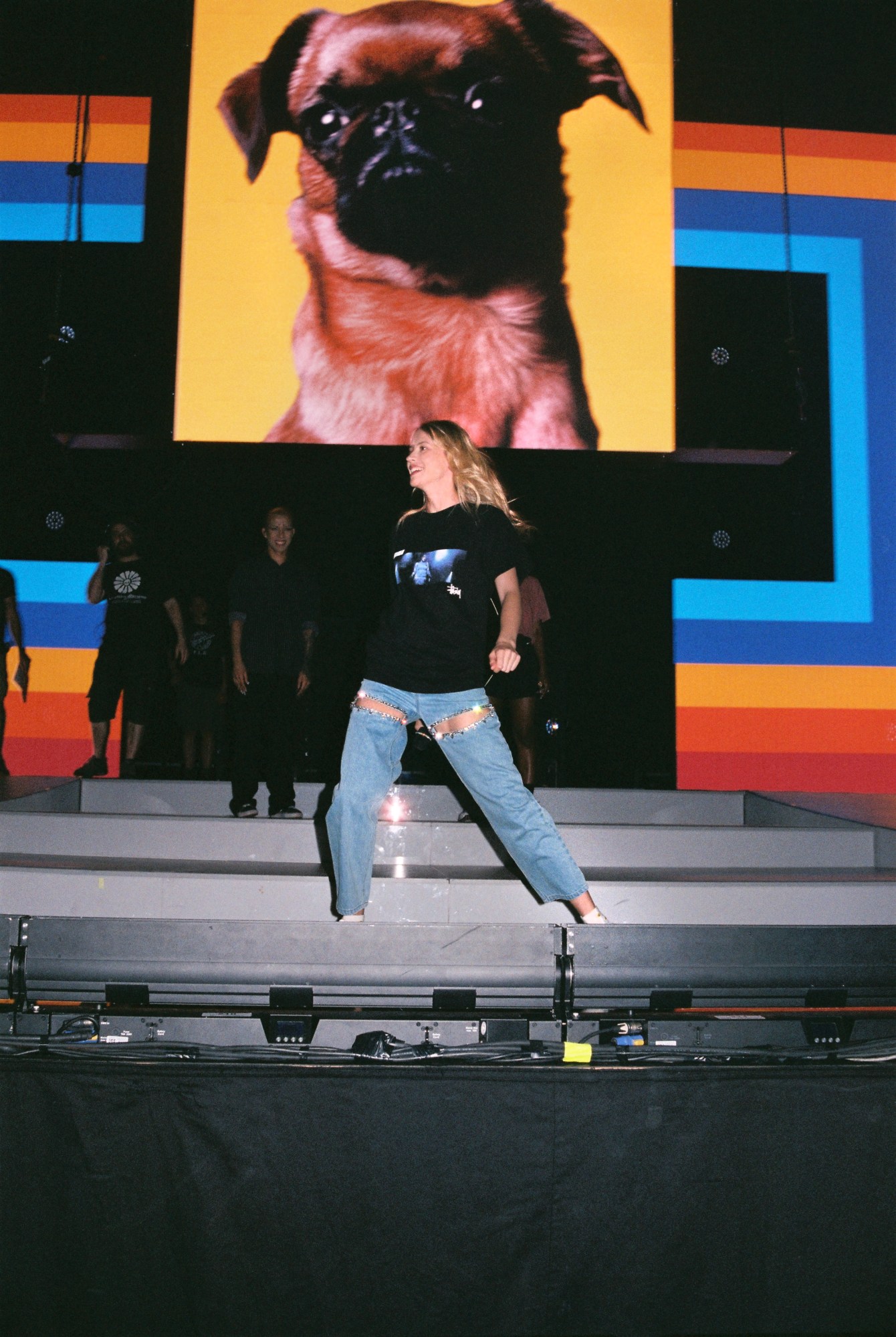 Angele practising on stage before her concert