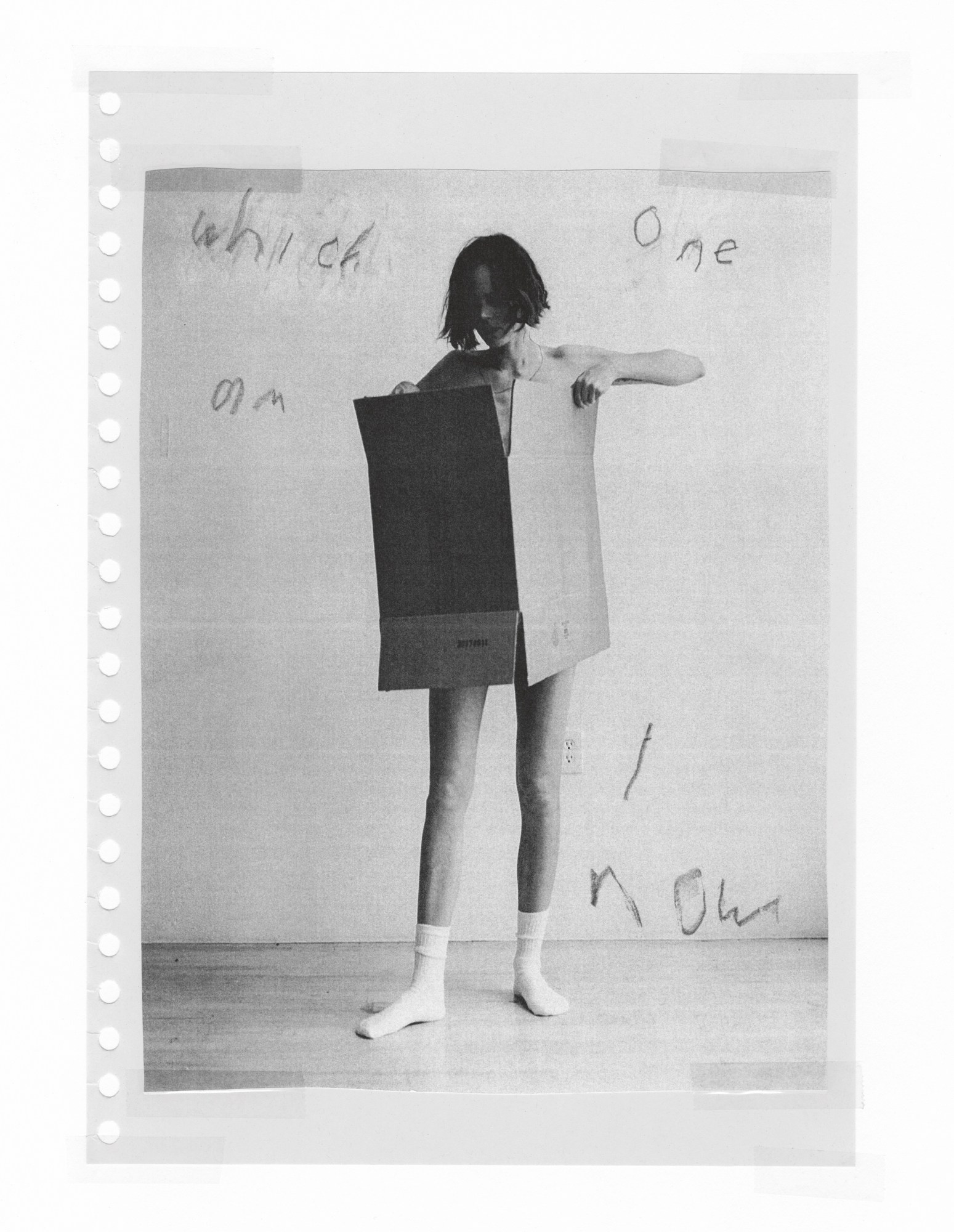 Model wearing a box and socks in the Stef Mitchell story in I-D 368 The Earthrise Issue