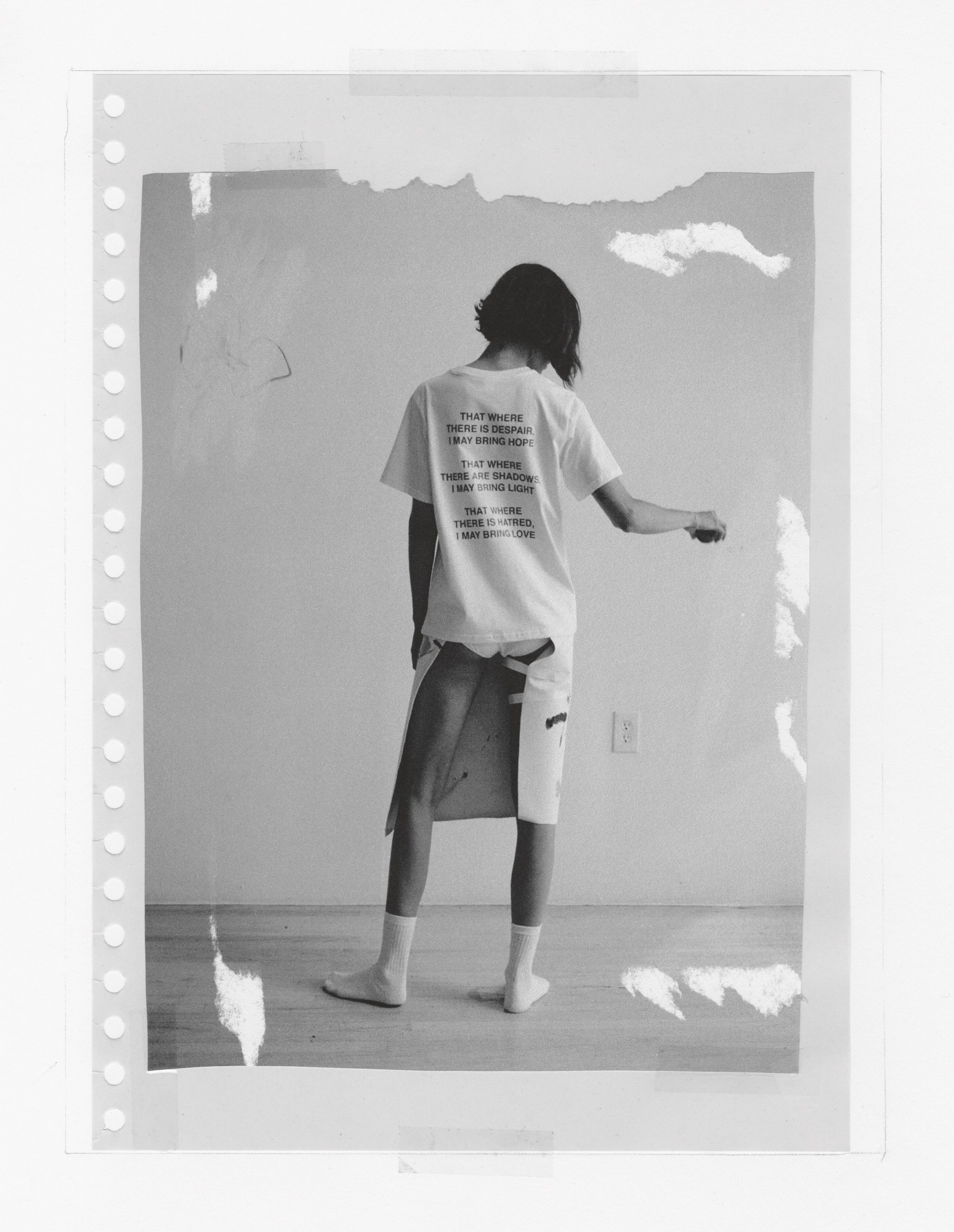 Mica standing in a tee and socks in the Stef Mitchell story in I-D 368 The Earthrise Issue