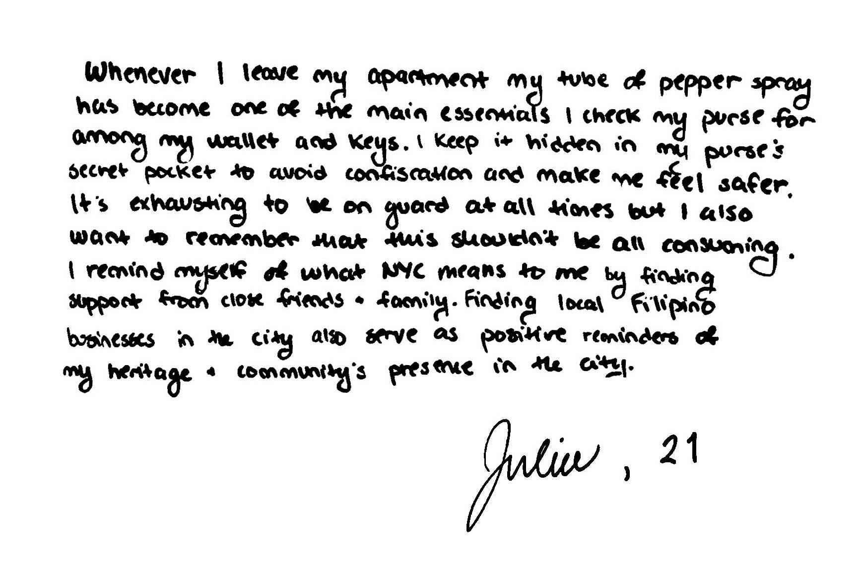 a handwritten quote about living in new york city by julia