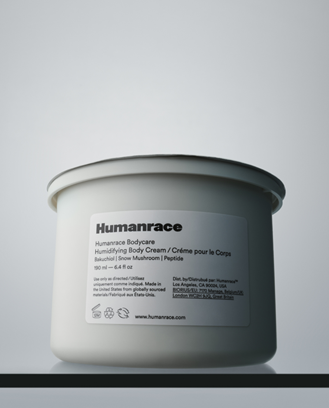 Humanrace body cream recyclable and refill carton.