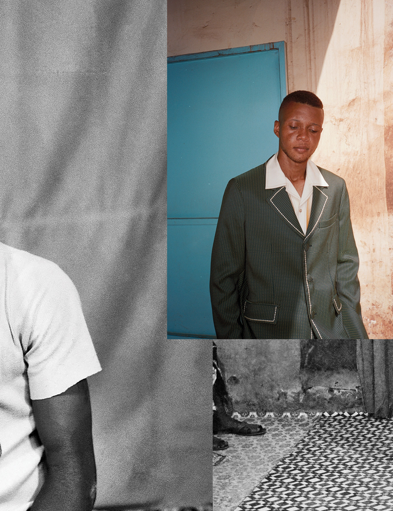 Collage of boys wearing Wales Bonner and clothes from the 70s.