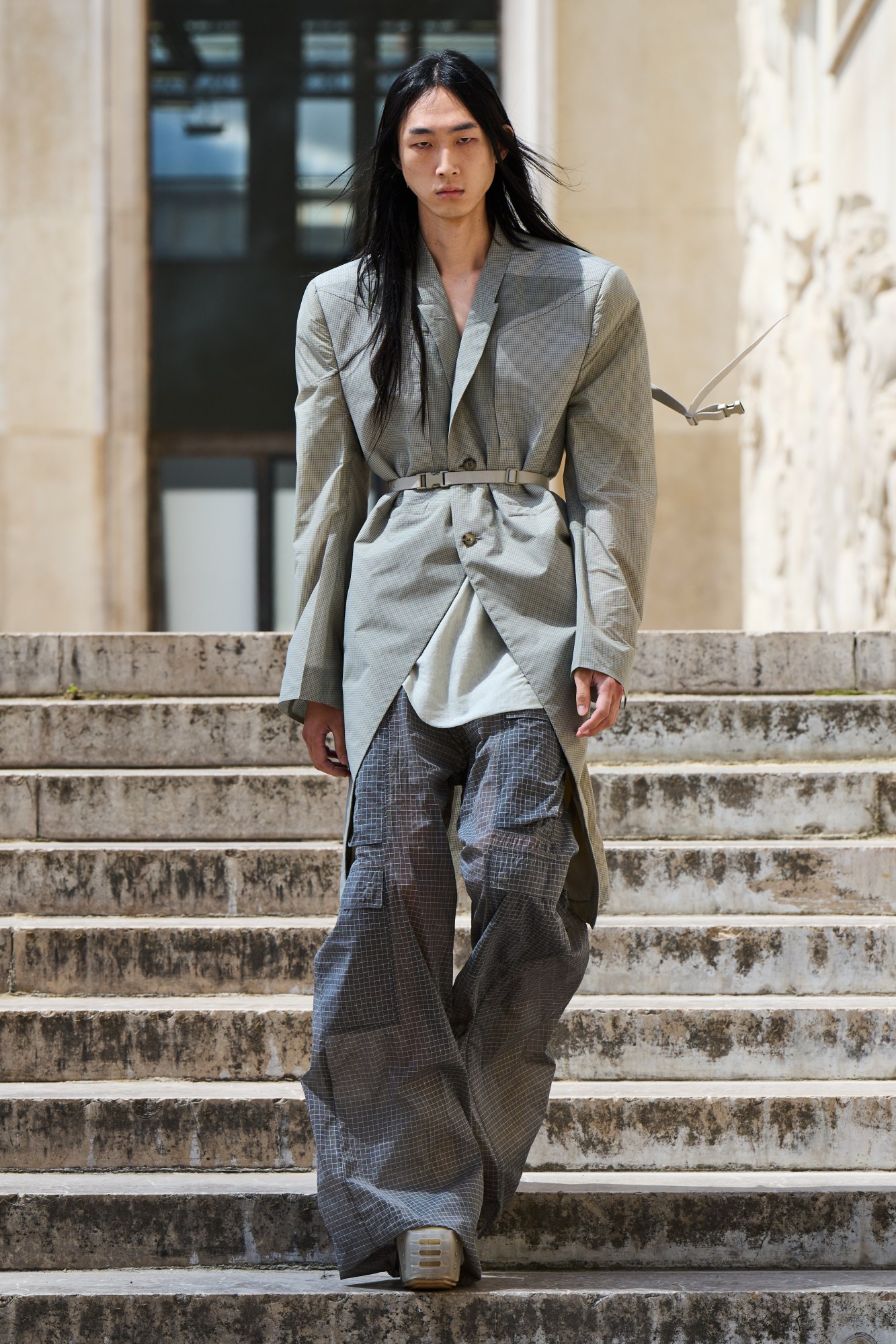 Model walking for Rick Owens SS23 menswear show