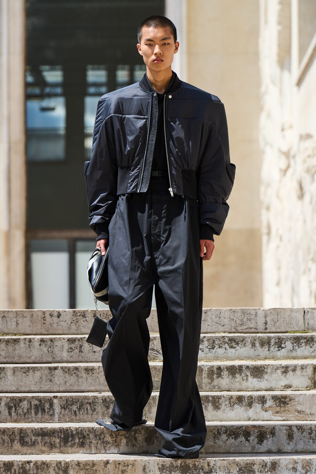 Model walking for Rick Owens SS23 menswear show