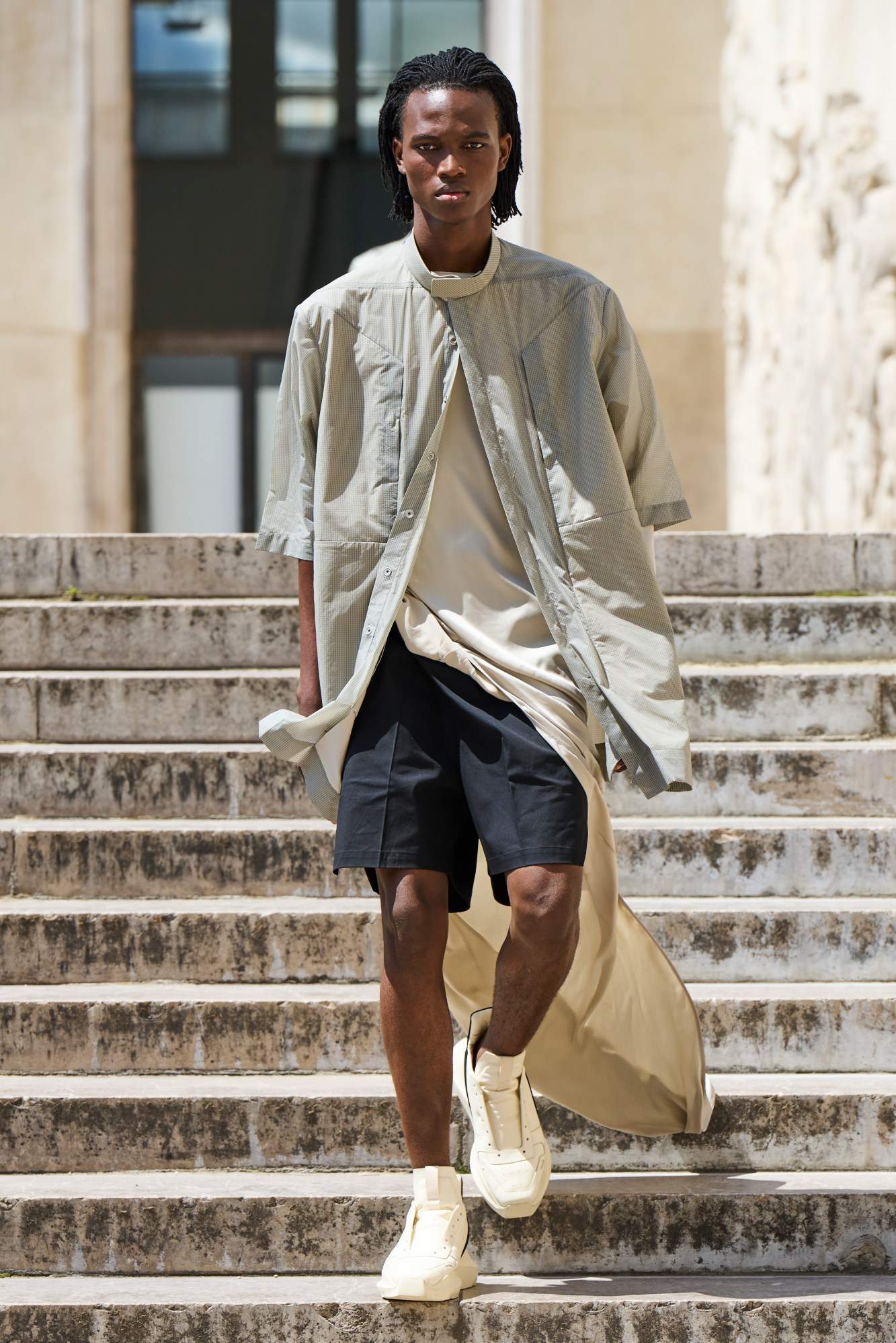 Model walking for Rick Owens SS23 menswear show