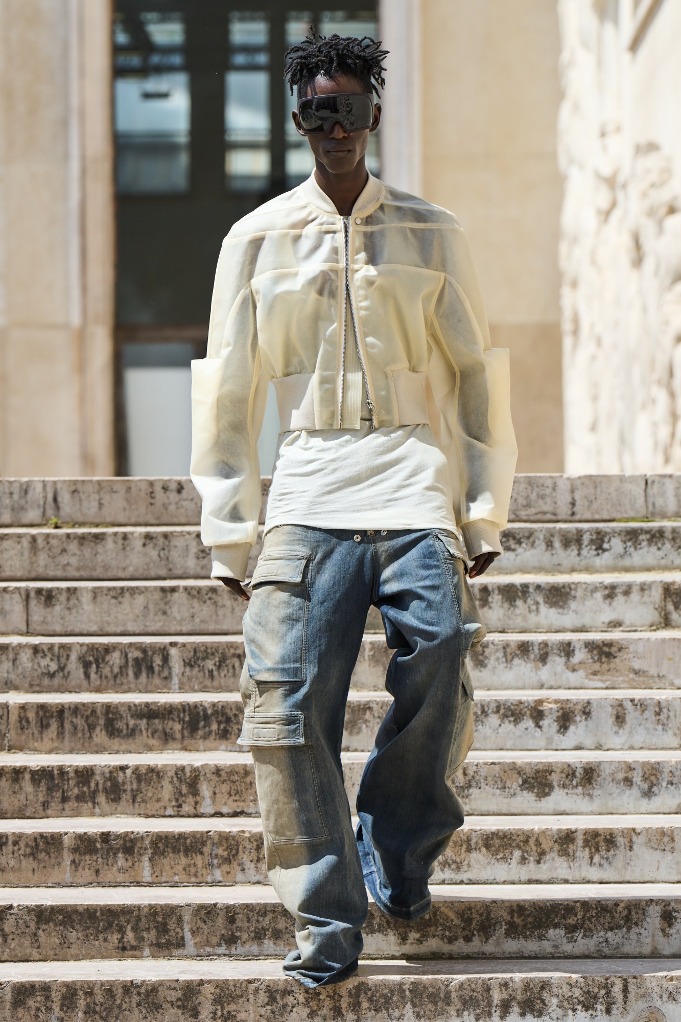 Model walking for Rick Owens SS23 menswear show