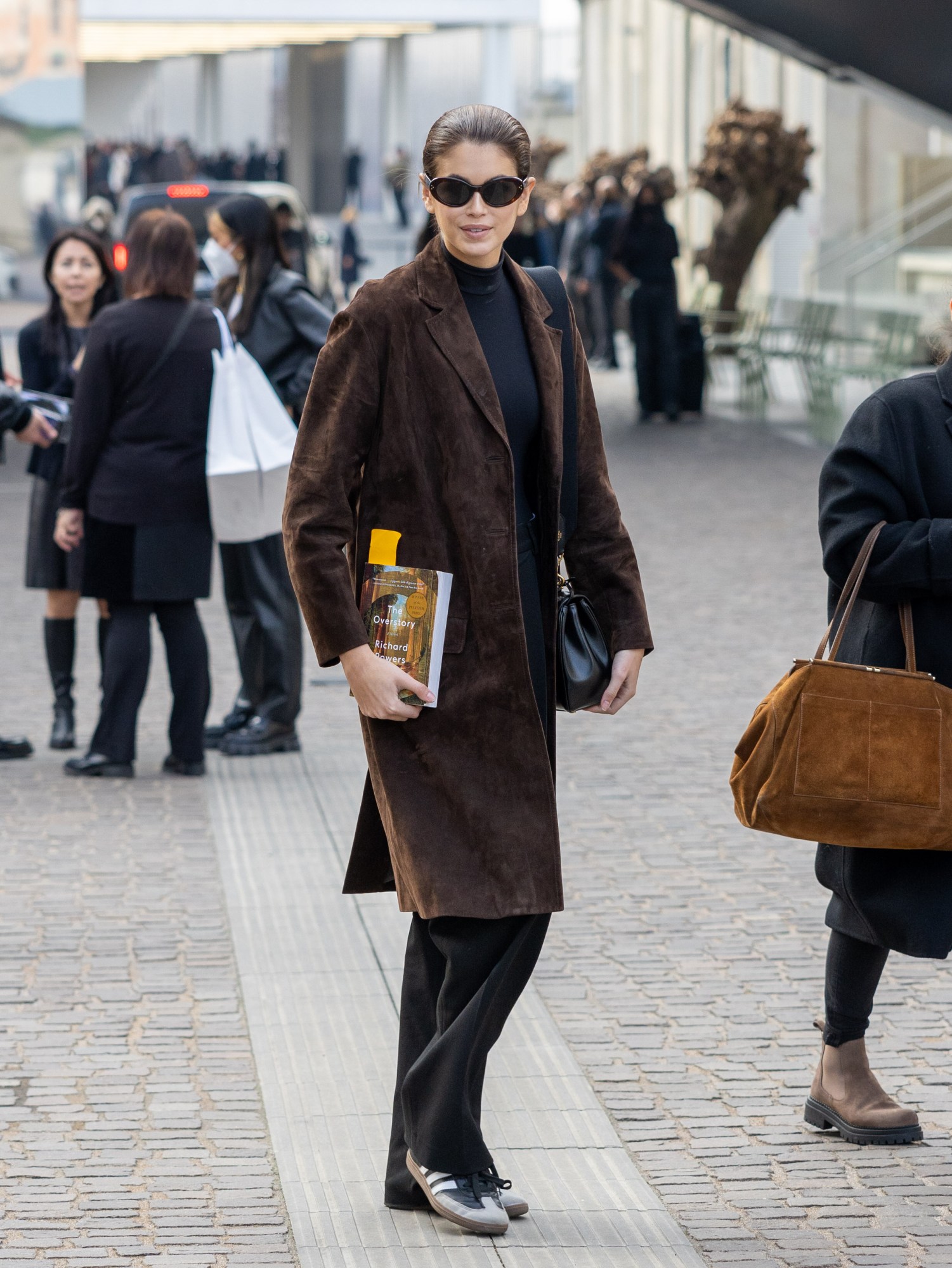 Kaia Gerber outside the Prada show in Milan