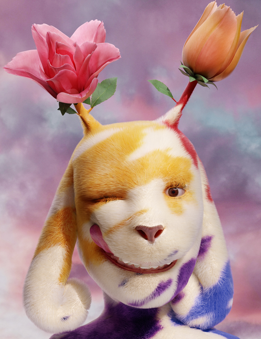 art of a dog character with flower antennae winking