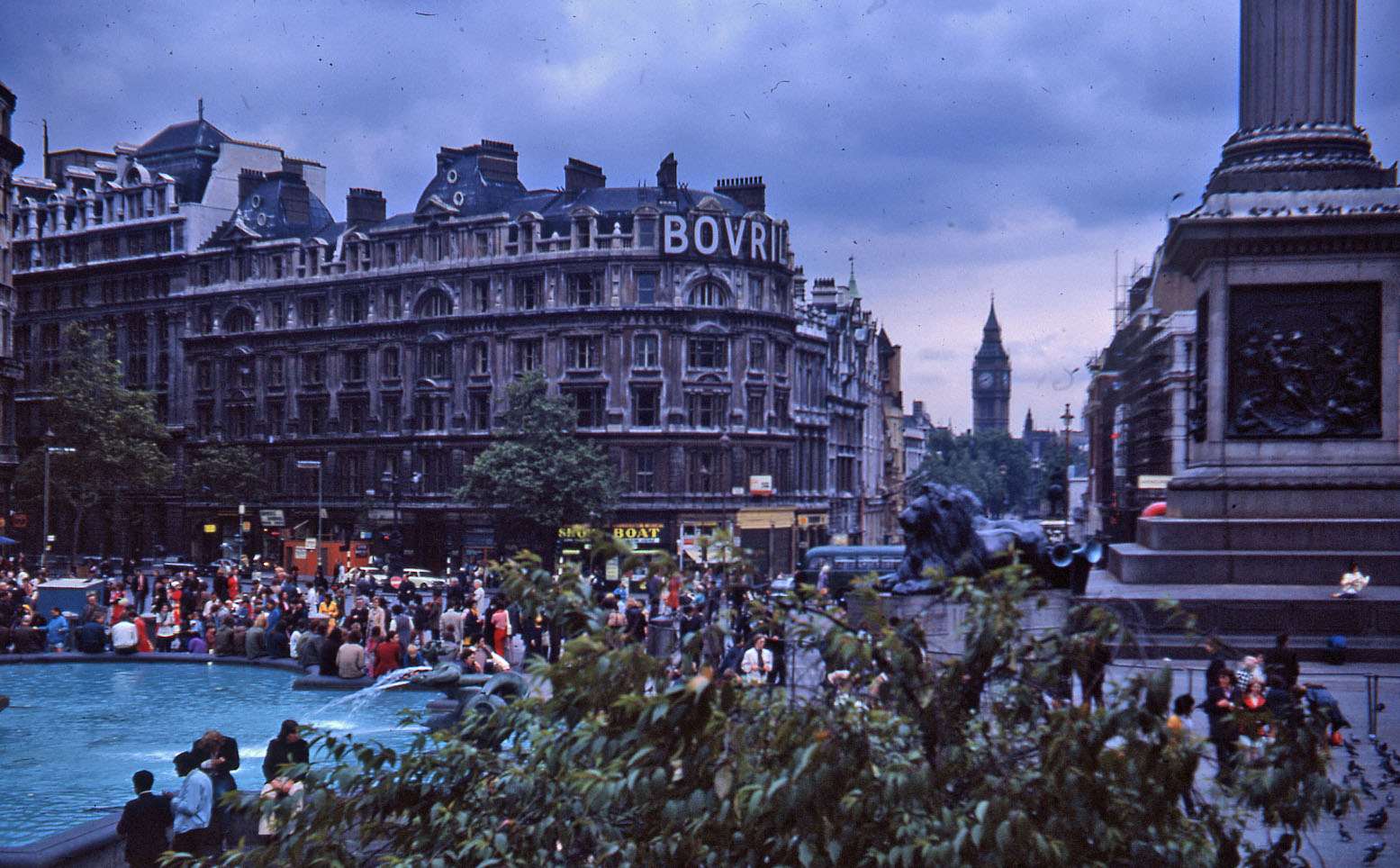 Protesters holding signs and banners leaving Trafalgar Square on the first pride march in 1972