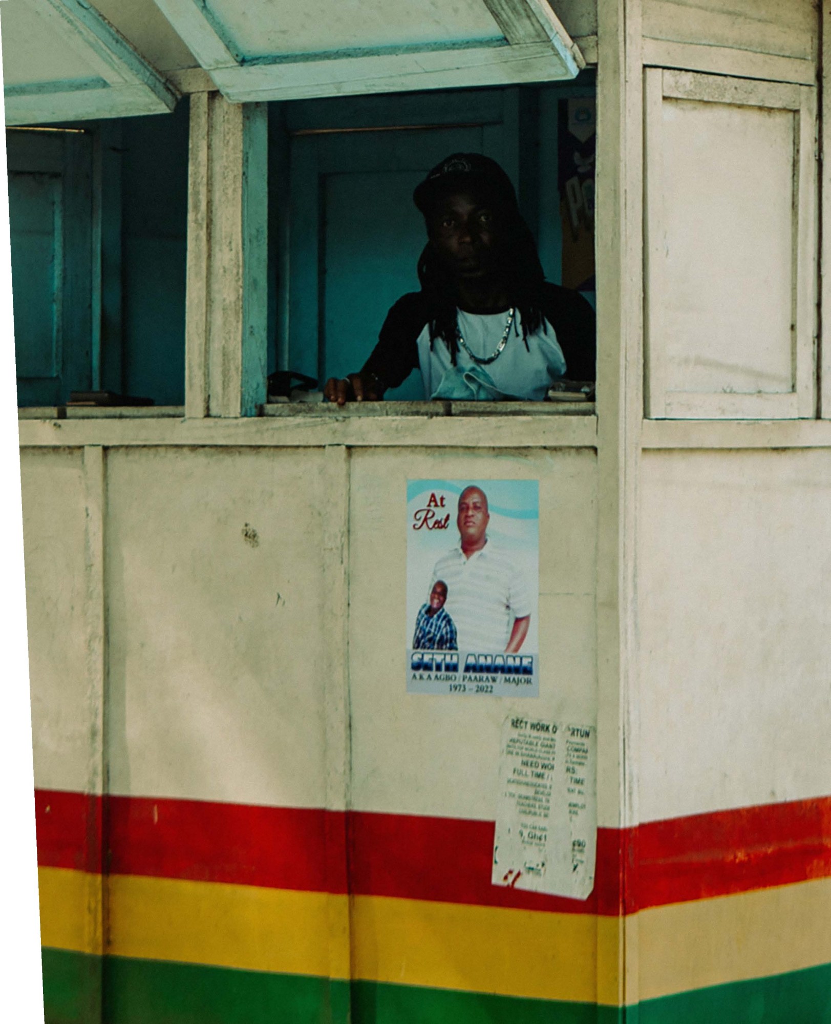 A man in a lotto kiosk, Dansoman, Accra