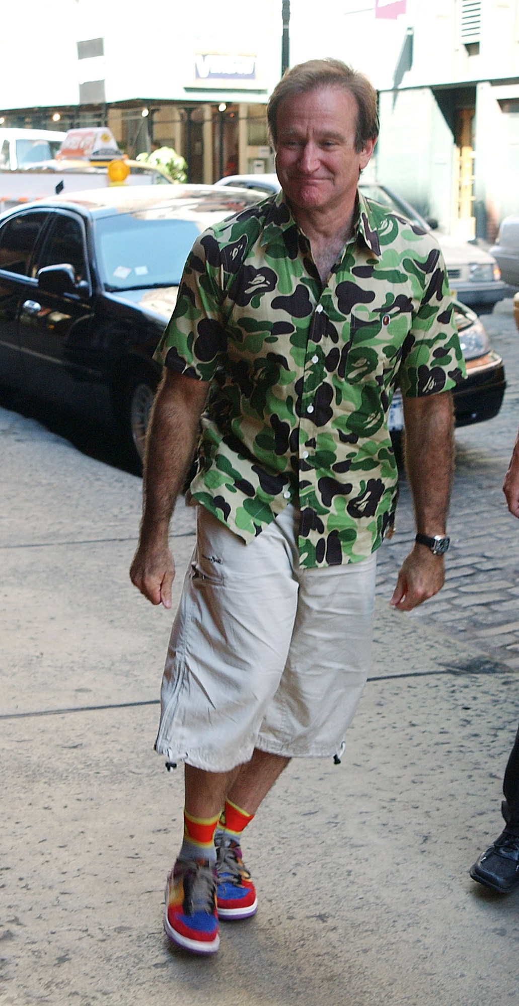 Robin Williams wearing BAPE in Soho in London in 2002