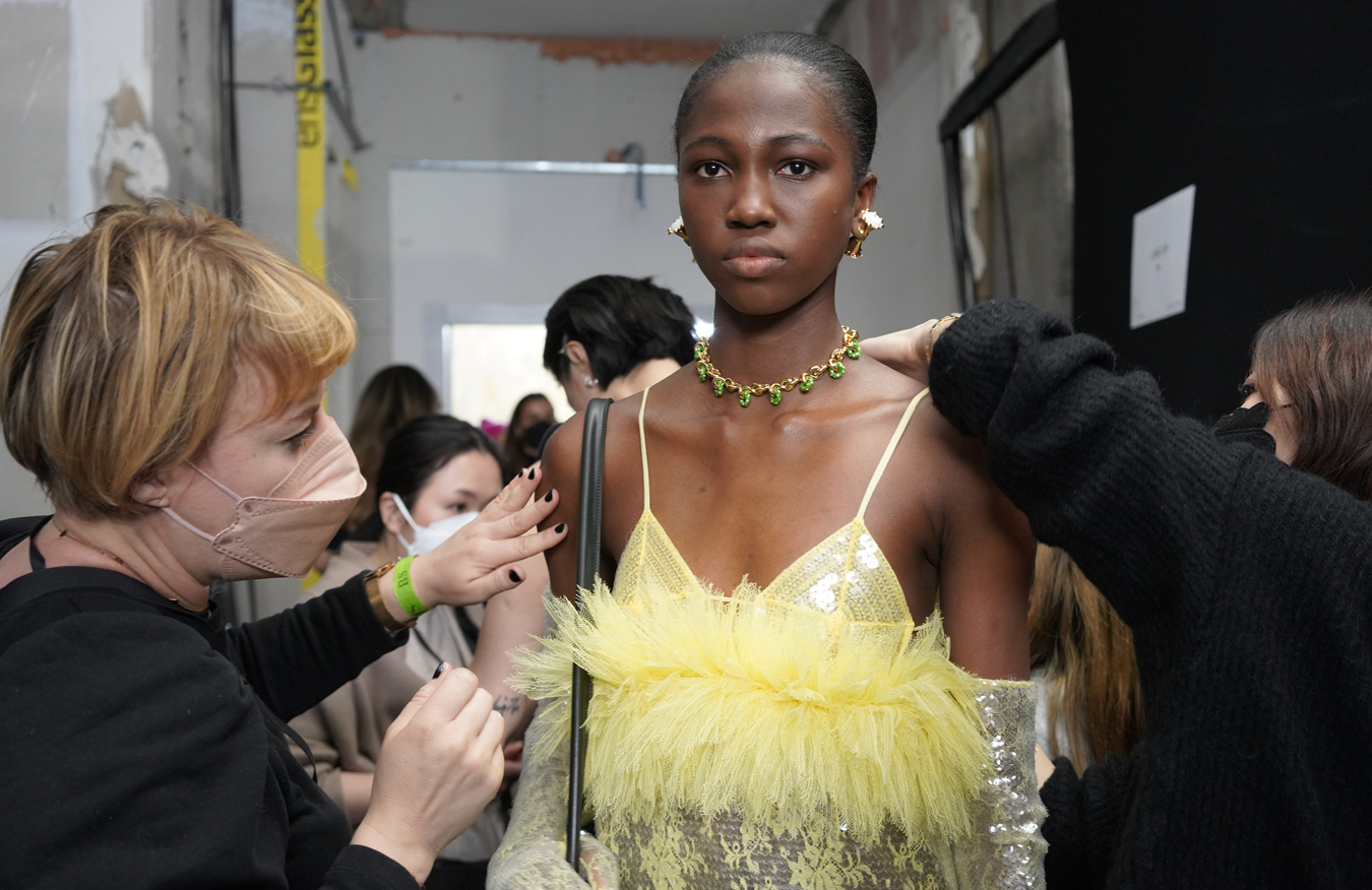 Backstage at the Bottega Veneta FW22 show photographed by Nick Waplington in i-D no. 369 The Ultra! Issue, Fall 2022