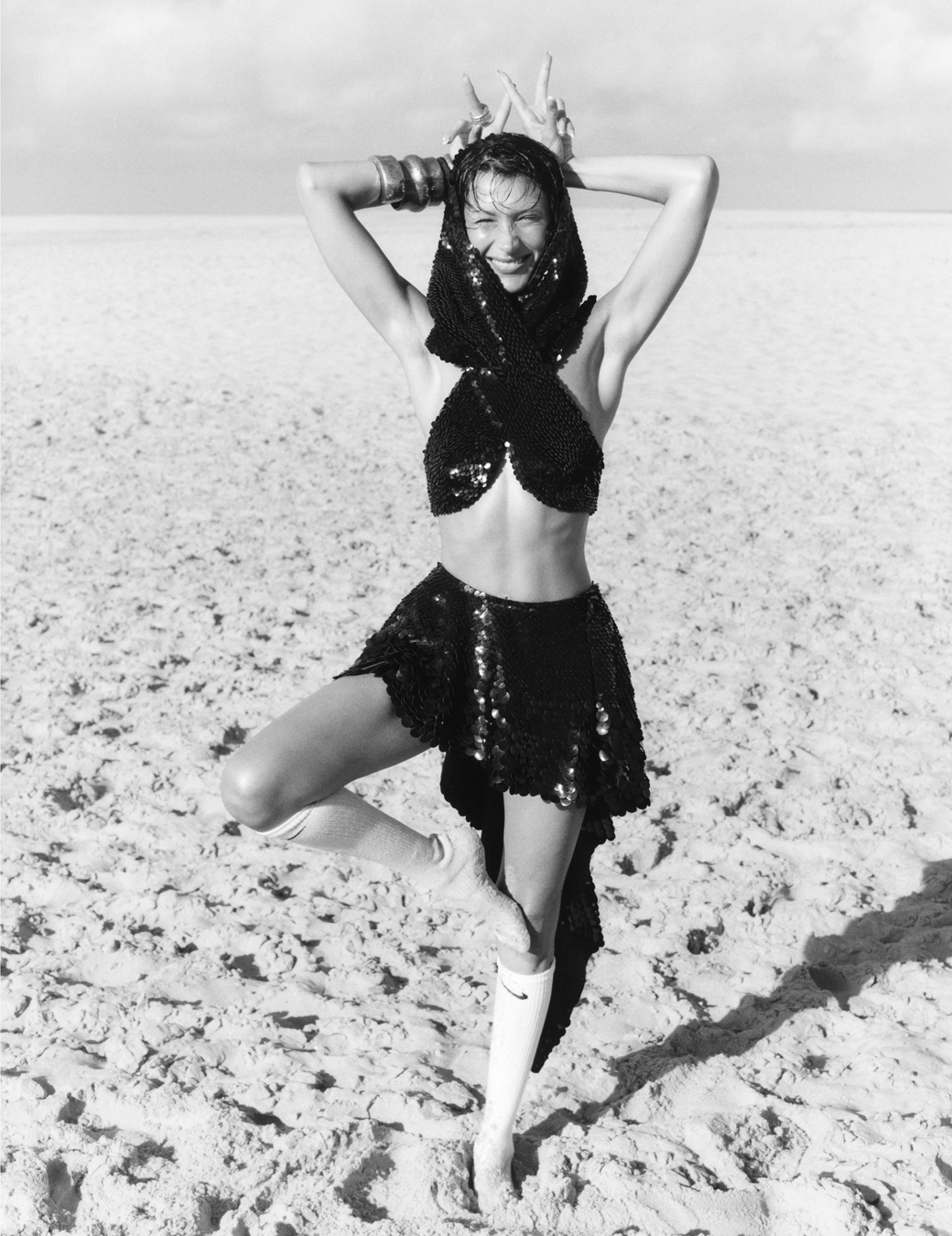 Bella Hadid on the beach photographed by Sam Rock in i-D No. 369 The Ultra! Issue, Fall 2022