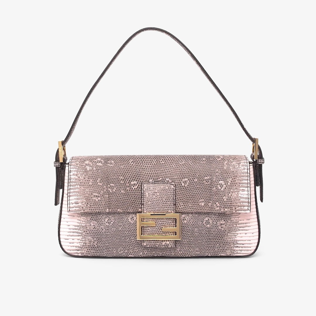 a shiny snakeskin Fendi baguette