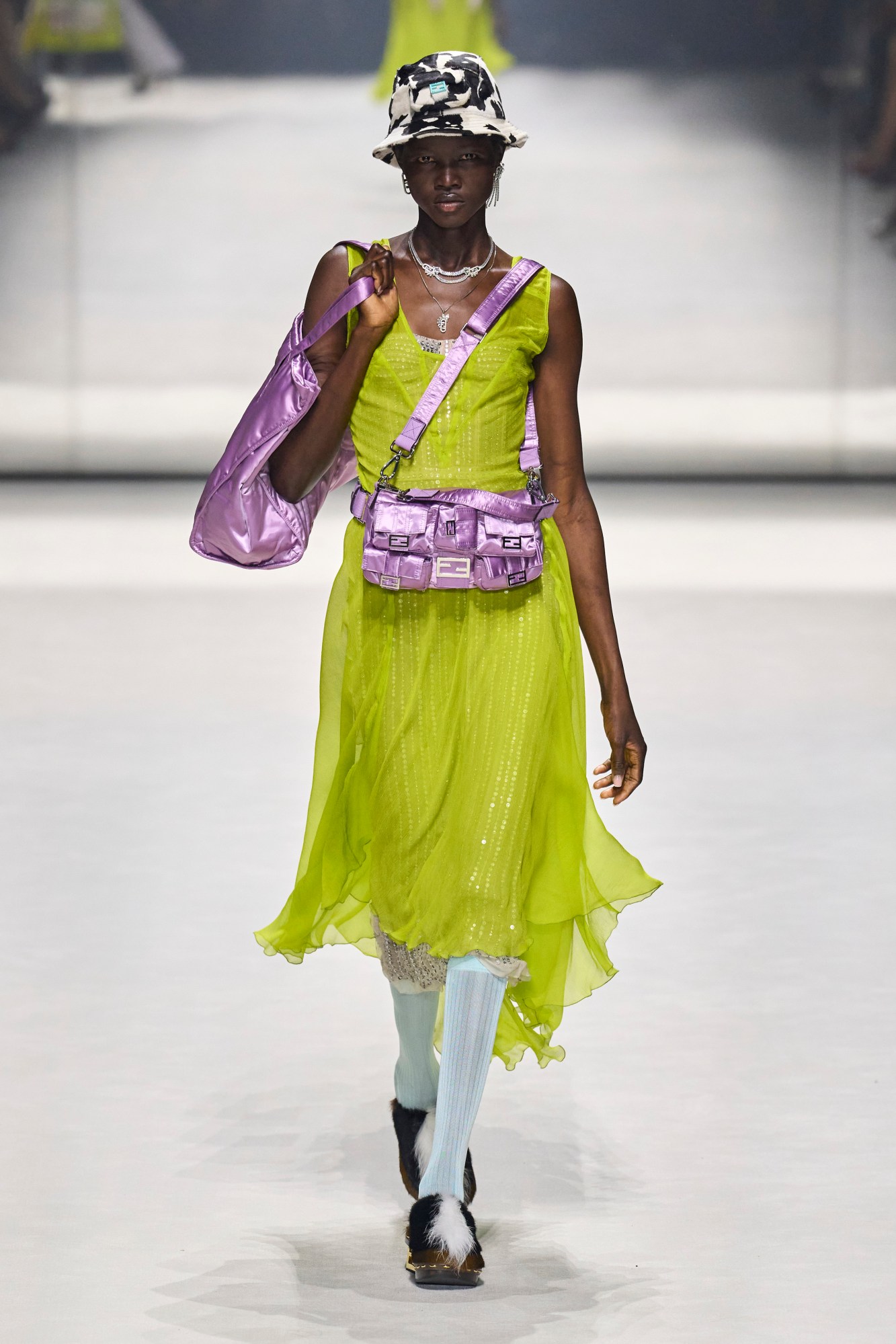 A model walking the runway at Fendi's show in New York