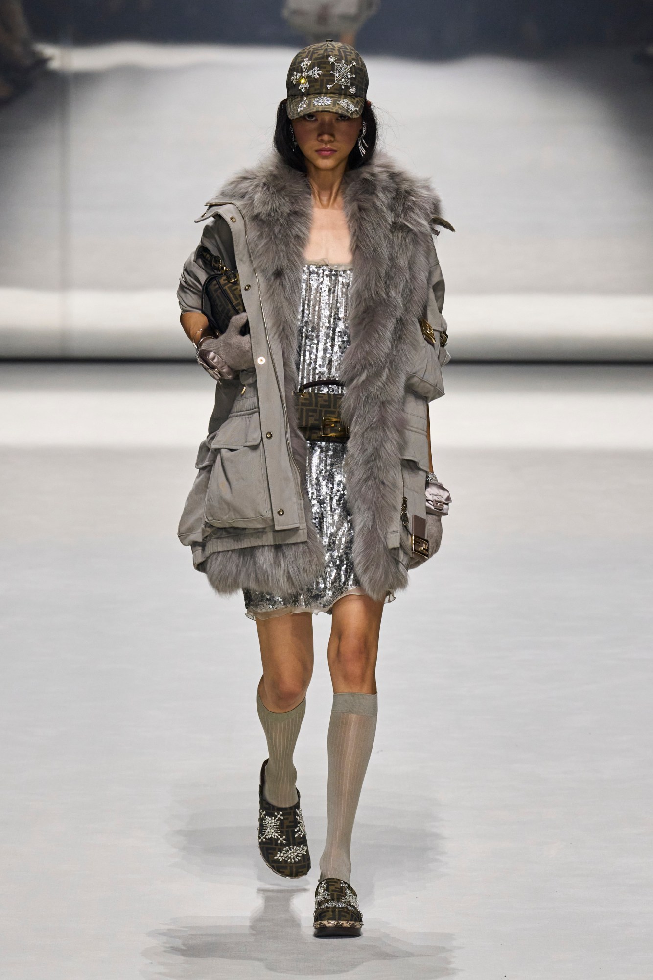 A model walking the runway at Fendi's show in New York