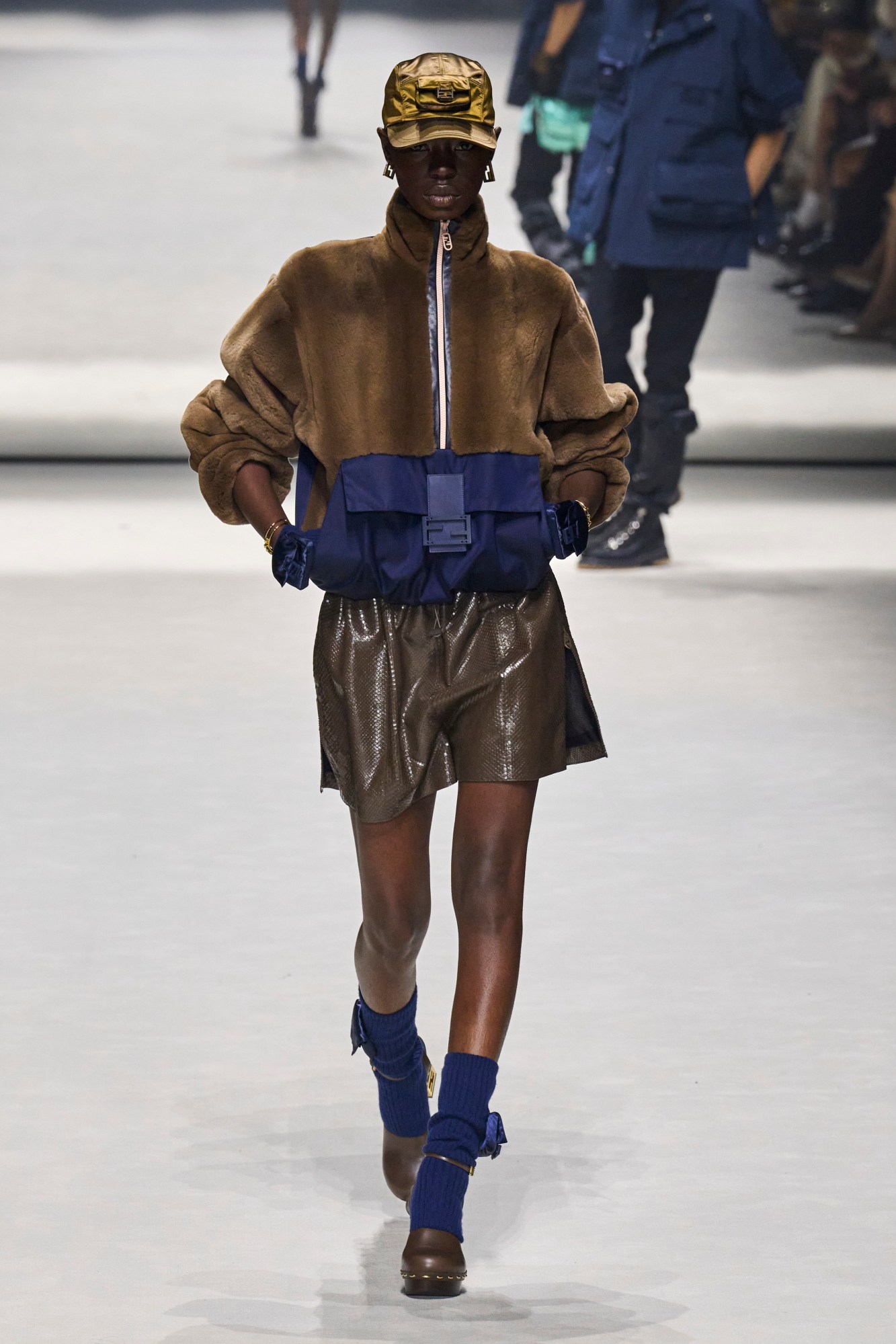 A model walking the runway at Fendi's show in New York