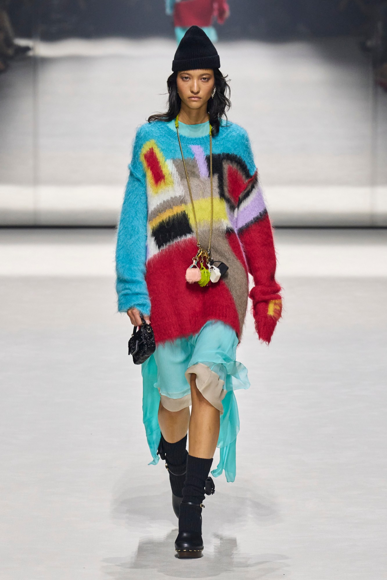 A model walking the runway at Fendi's show in New York