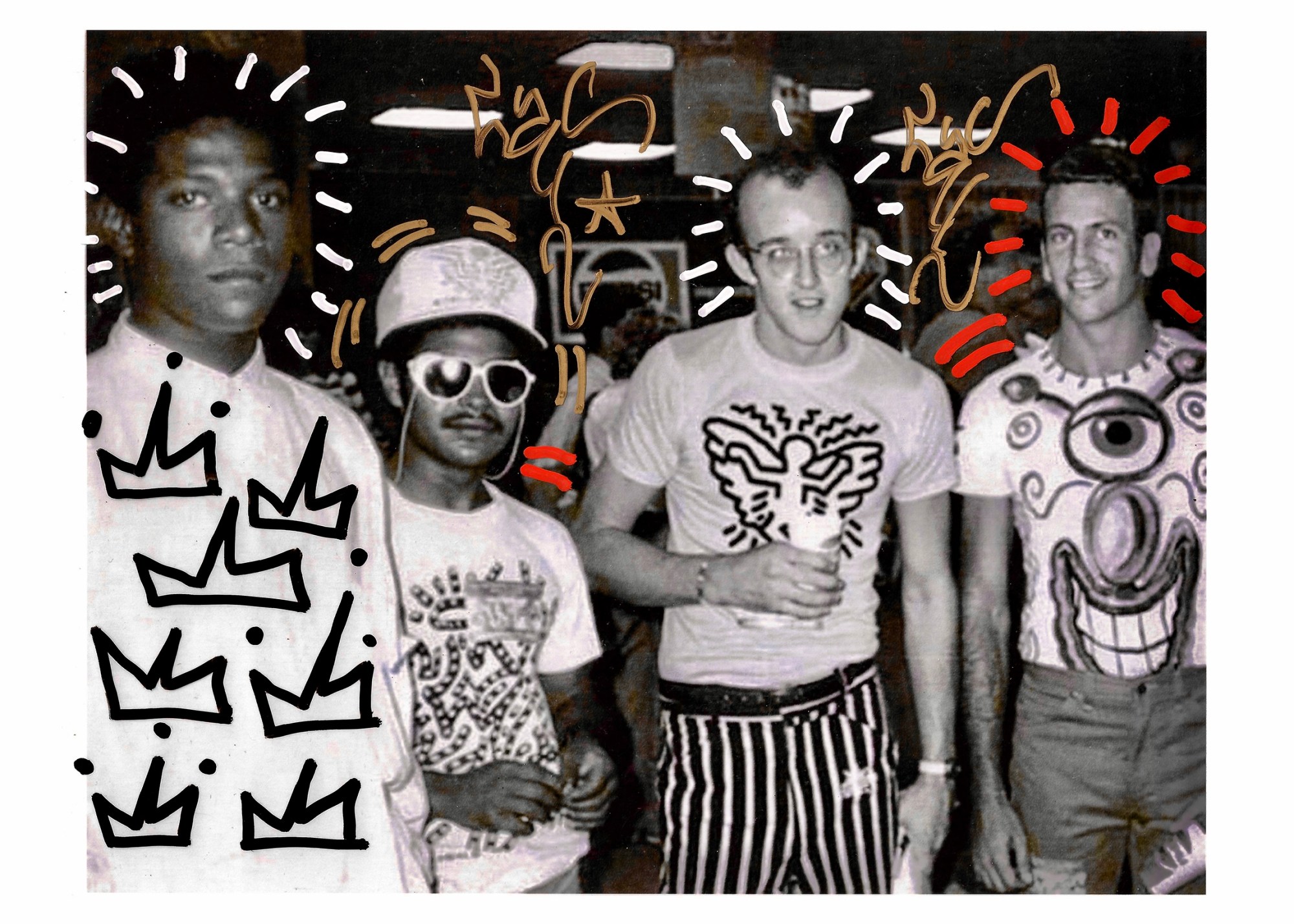 an annotated image of keith haring and jean-michel basquiat by angel ortiz