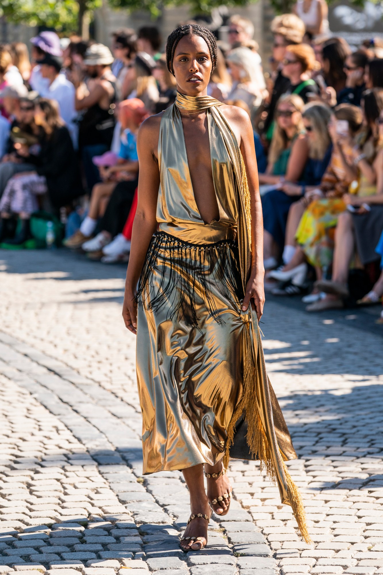 Model walking for Saks Potts SS23 runway show