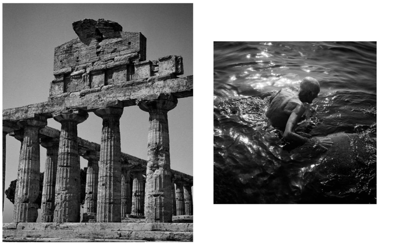 UNESCO-protected ruins alongside an image of an old man in the sea