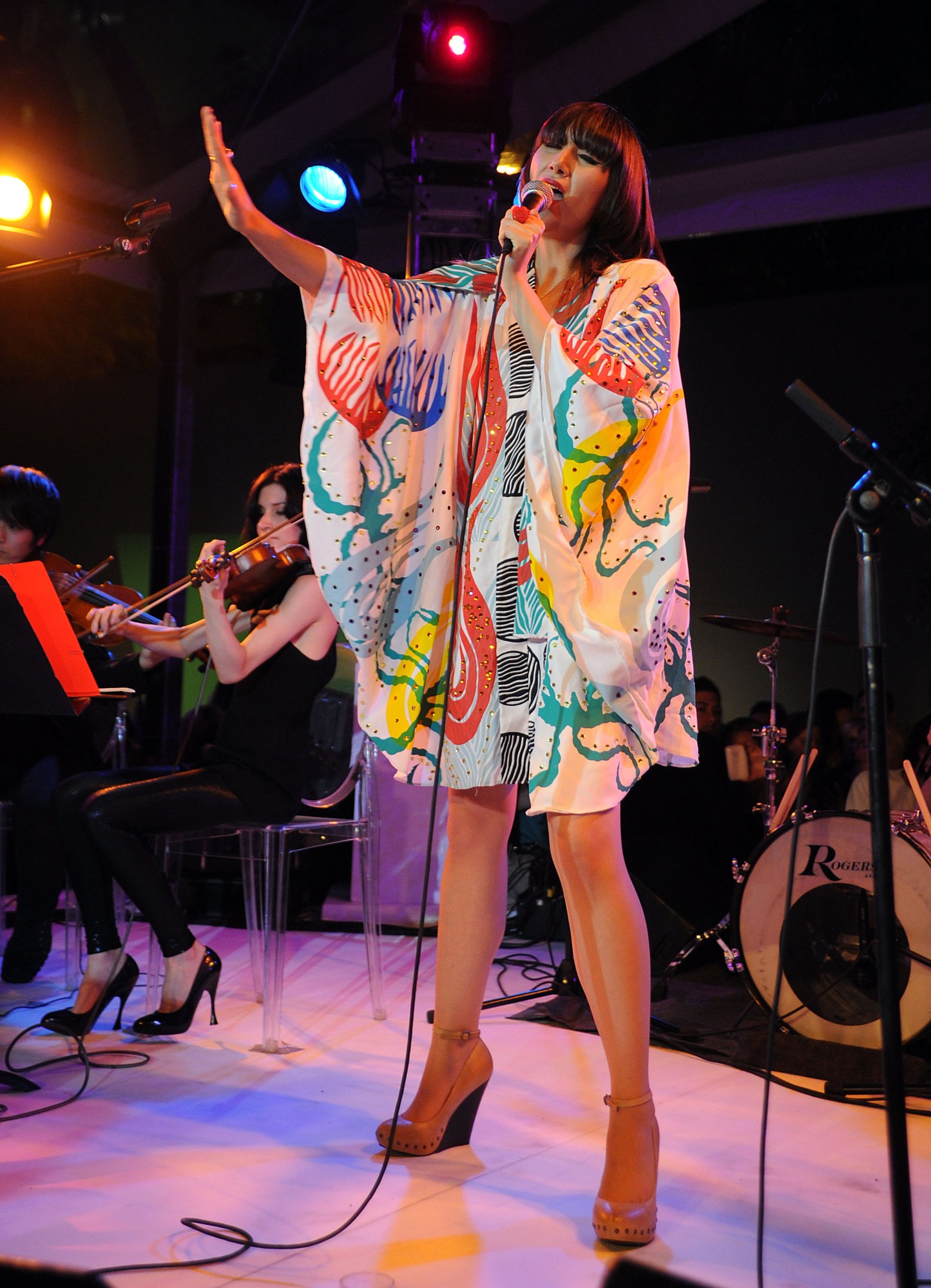 Karen O wearing a print dress at a MoMA party, 2010