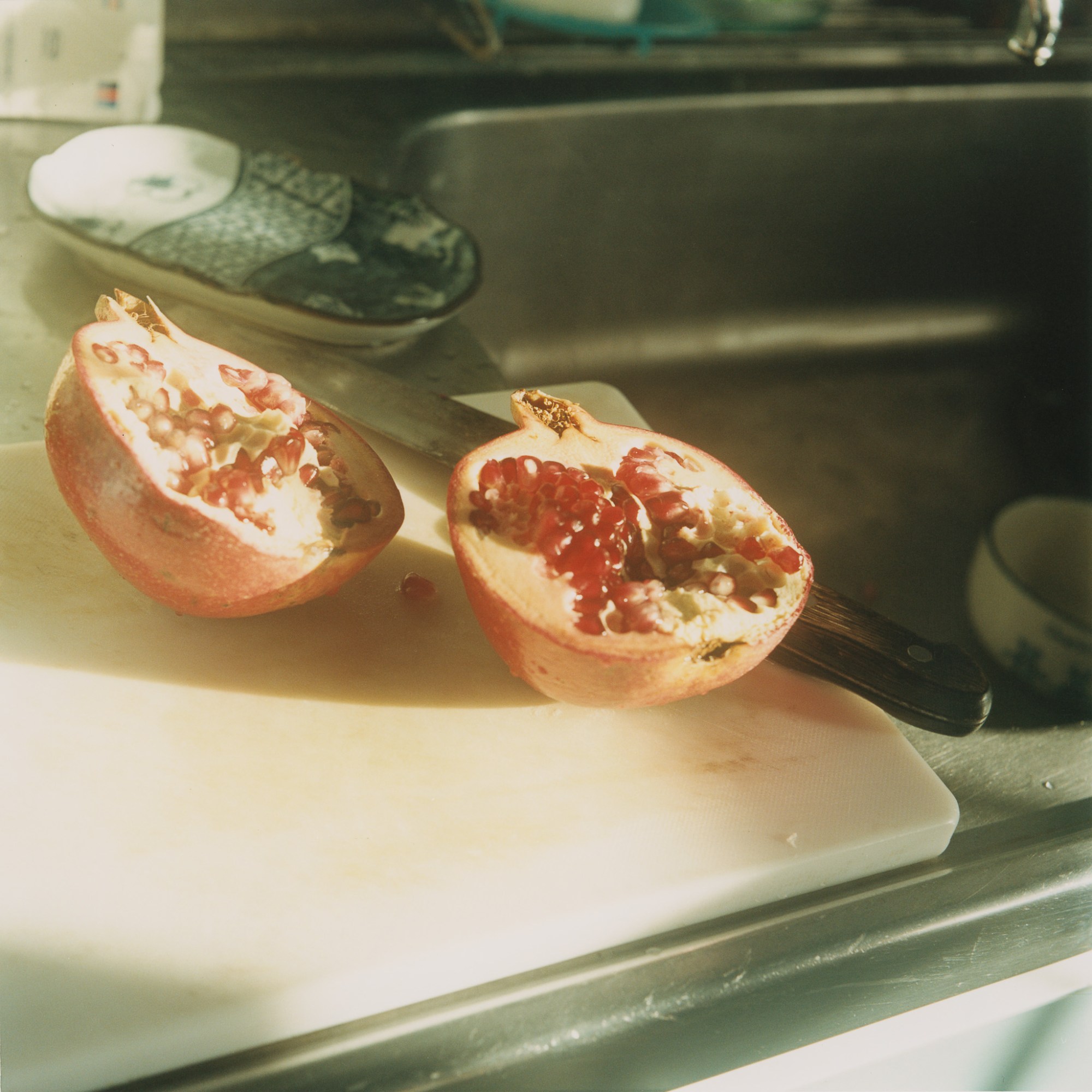 A cut open pomegranate