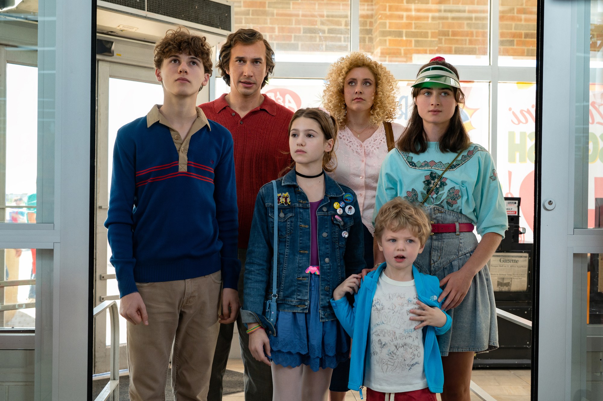 the family in netflix's white noise, including adam driver and greta gerwig